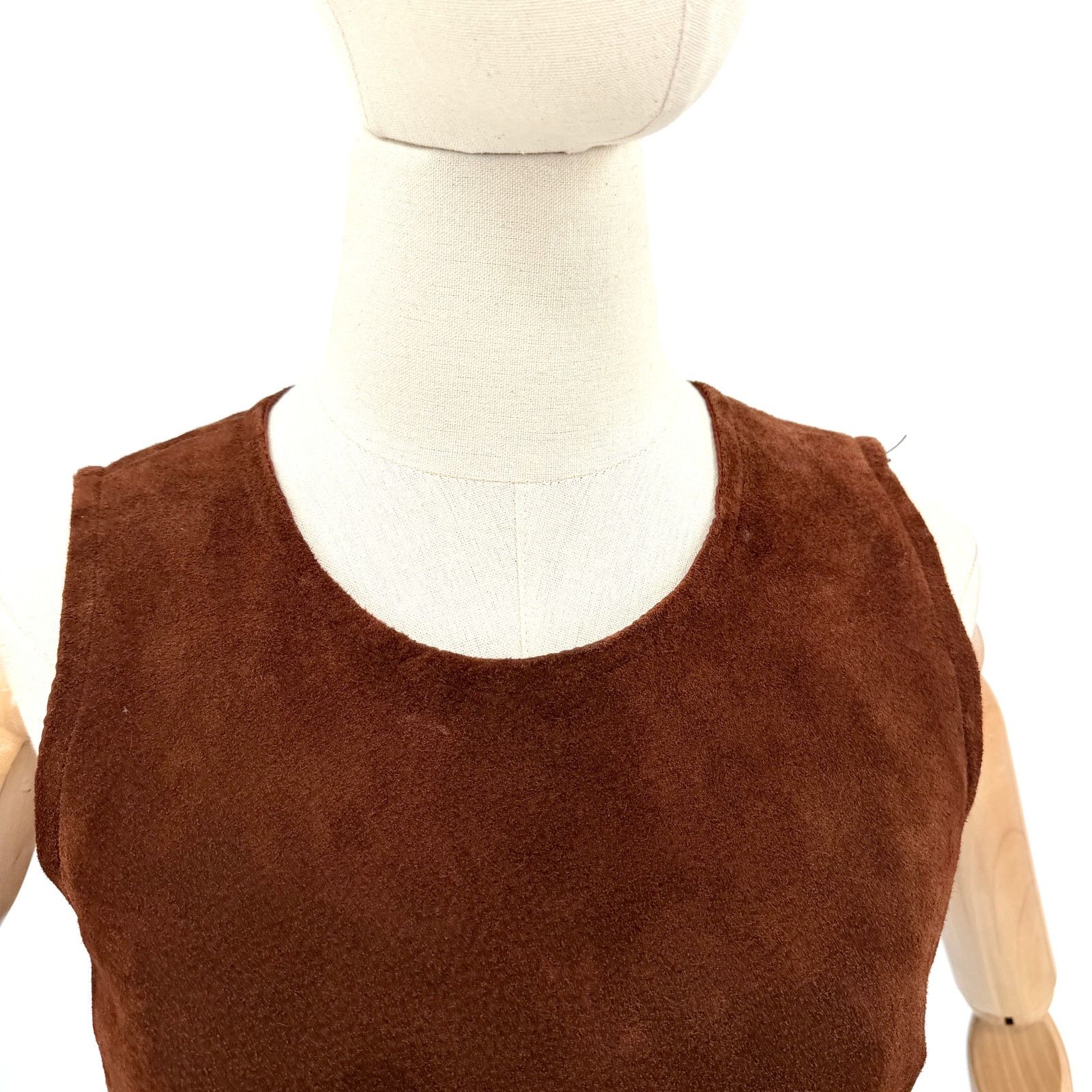 Vintage Vintage 90s Chocolate Brown Genuine Leather Suede Mini Dress Size S / US 4 / IT 40 - 2 Thumbnail