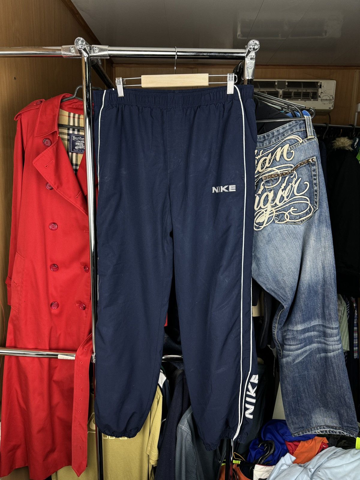 Nike × Vintage Mens Vintage Nike drill pants y2k sweatpants swoosh rare Size US 34 / EU 50 - 1 Thumbnail
