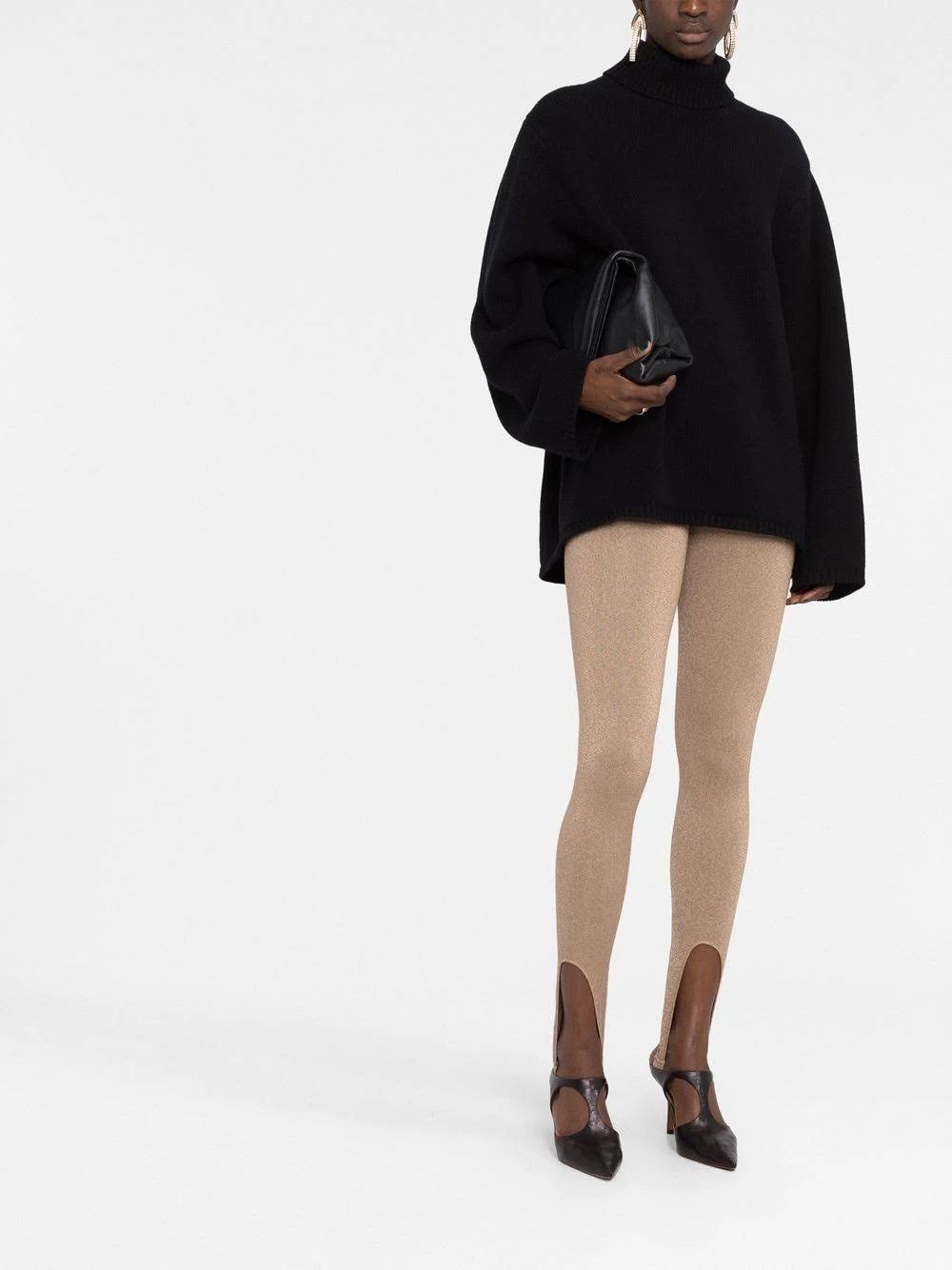 Saint Laurent Paris o1s1wg111024 Stirrup Leggings in Lurex Knit in Beige Size 36" / US 14 / IT 50 - 3 Thumbnail