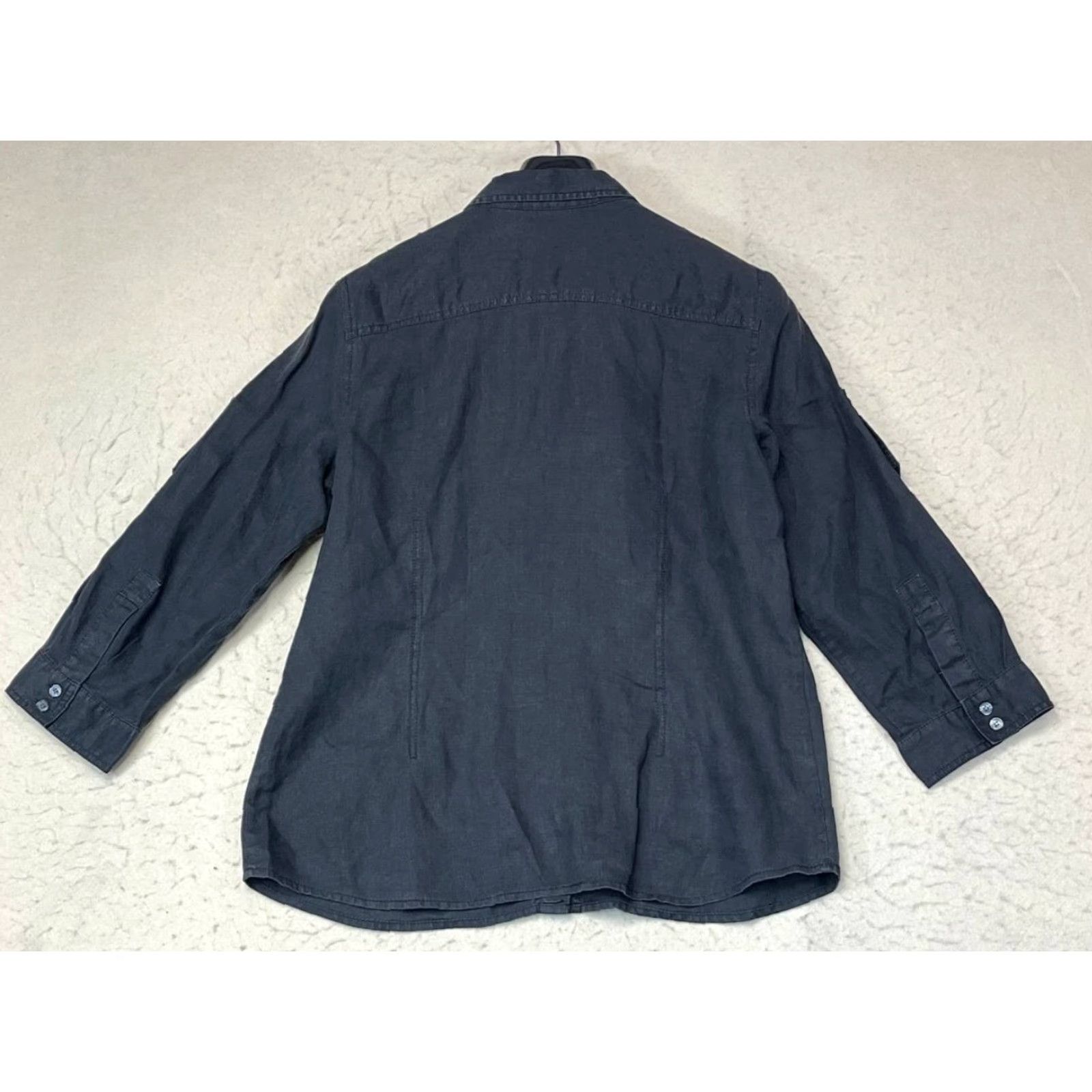 Liz Claiborne VINTAGE LIZ CLAIBORNE 100% LINEN BUTTON-UP ROLL TAB SLEEVES LAGENLOOK BLACK WOMEN LARGE Size L / US 10 / IT 46 - 2 Thumbnail