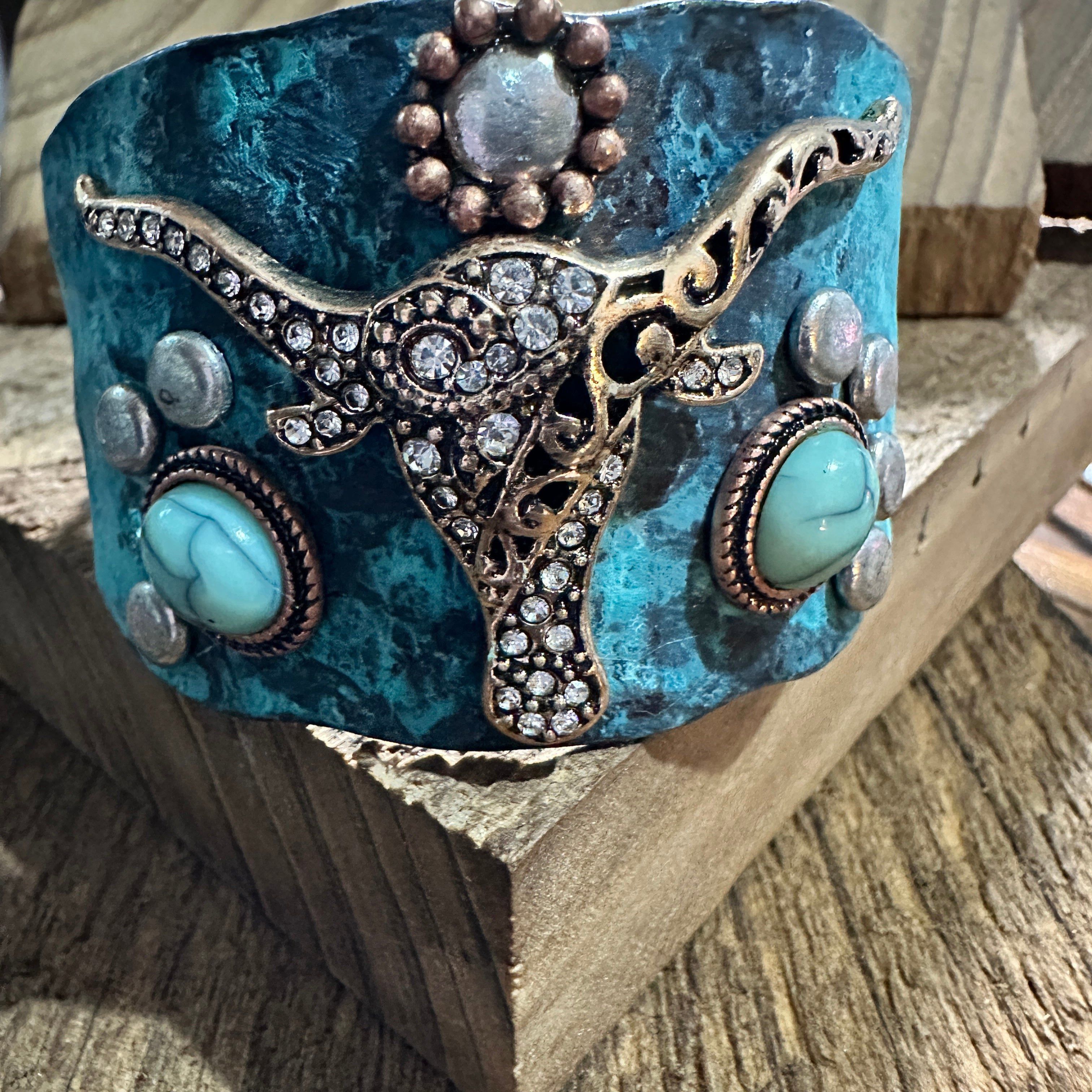 Other Longhorn Turquoise Western Bracelet Cuff with Vintage Patina Size ONE SIZE - 5 Thumbnail