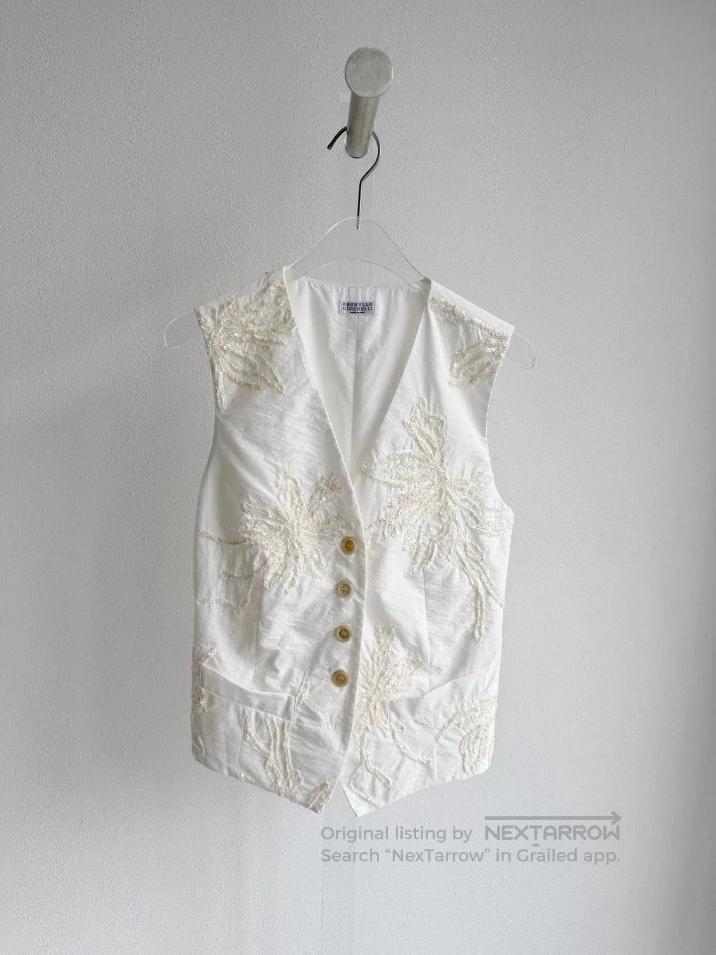 Brunello Cucinelli Brunello Cucinelli White Embroidered Vest. Size S / US 4 / IT 40 - 2 Thumbnail