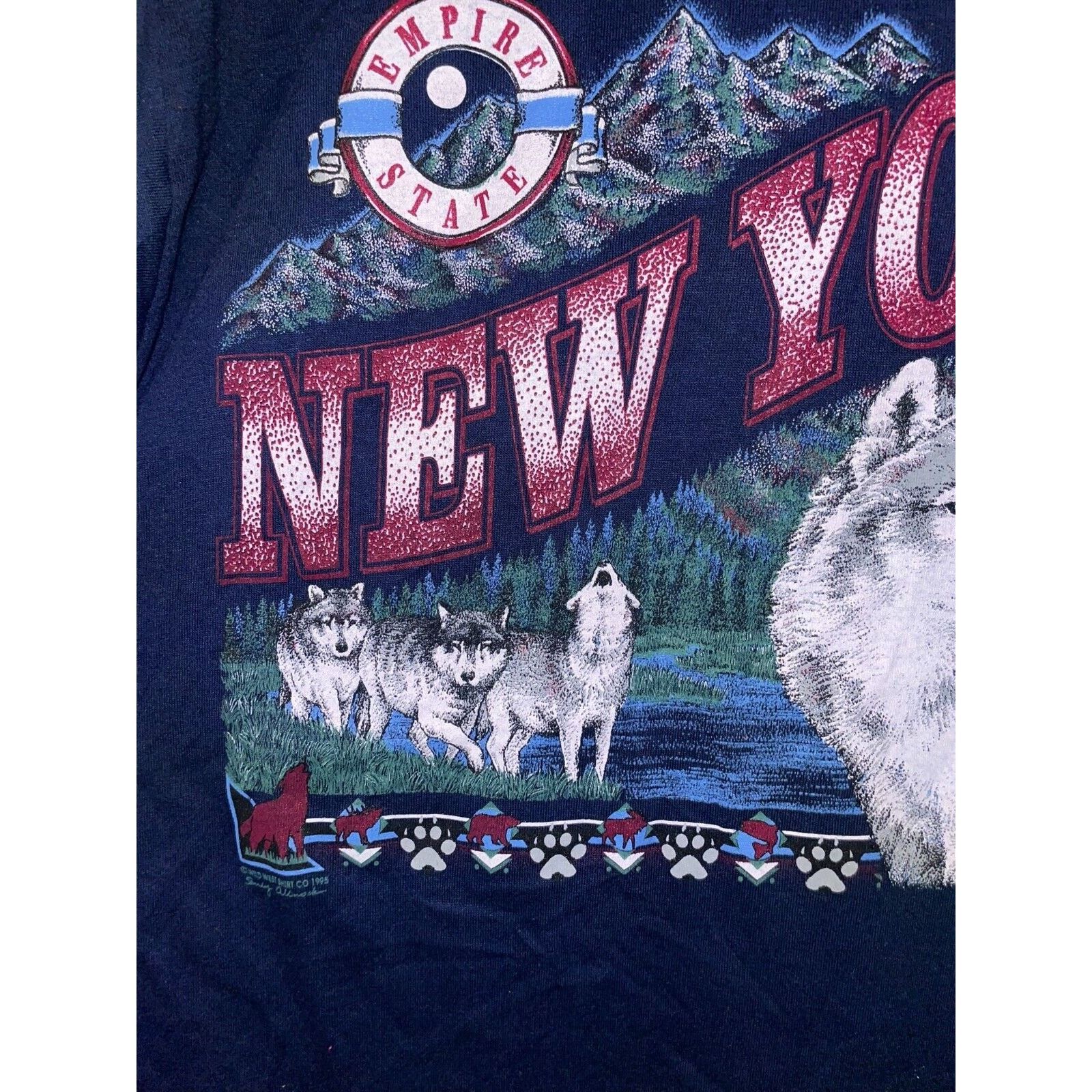 Jerzees Vintage New York Wolf Shirt Empire State Nature Blue 90s L Size US L / EU 52-54 / 3 - 3 Thumbnail