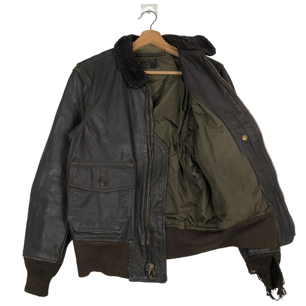 Vintage 🔥VINTAGE LEATHER USN US JACKET FLY MAN BRILL BROS INC USA Size US M / EU 48-50 / 2 - 15 Thumbnail