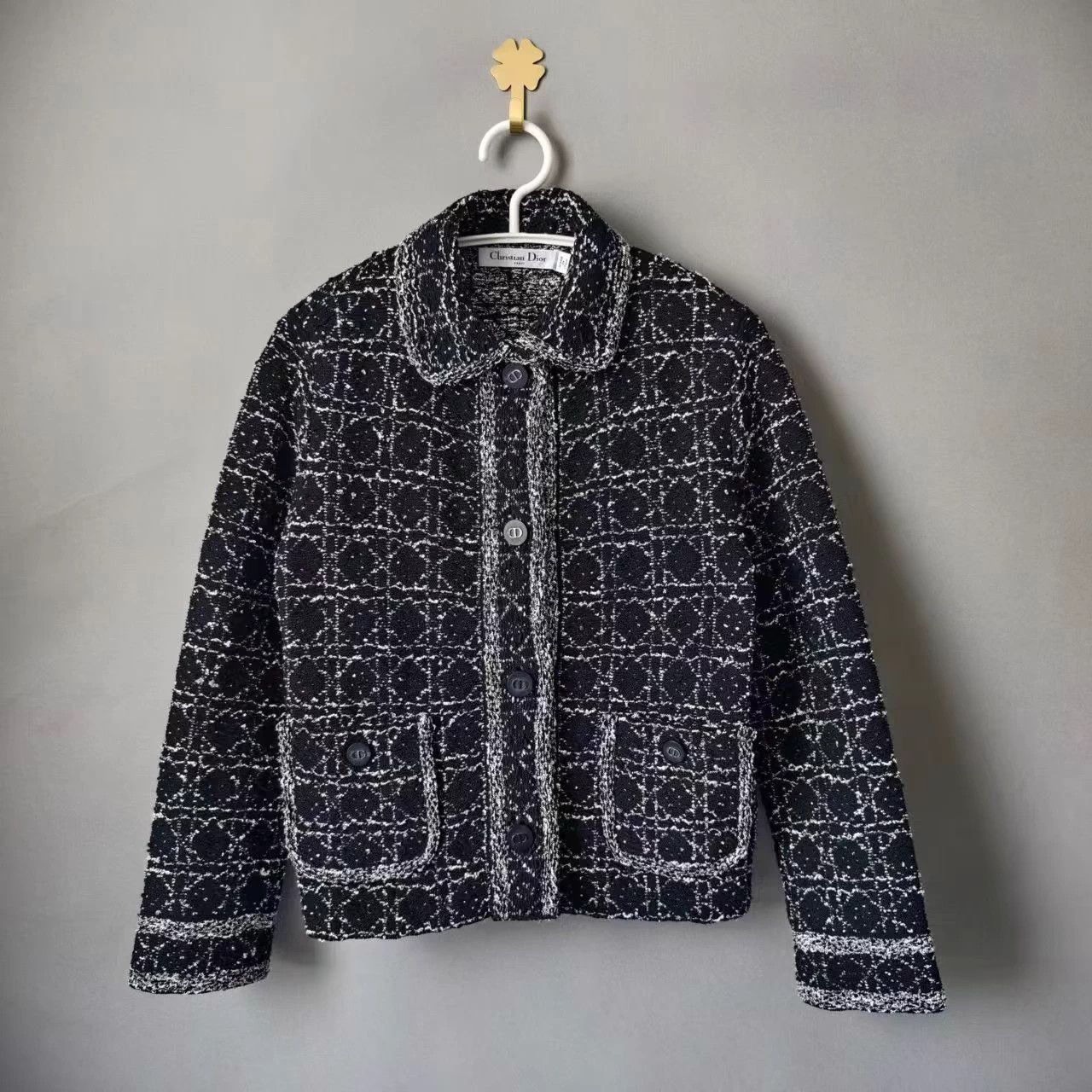 Dior DIOR tweed tartan single-breasted women's black jacket Size XS / US 0-2 / IT 36-38 - 1 Thumbnail