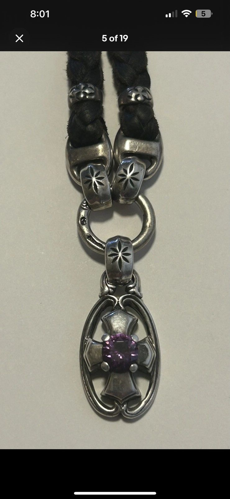 Bill Wall Leather Bill Wall Leather Toggle Clasp Amethyst Cross Pendant RARE Size ONE SIZE - 5 Thumbnail