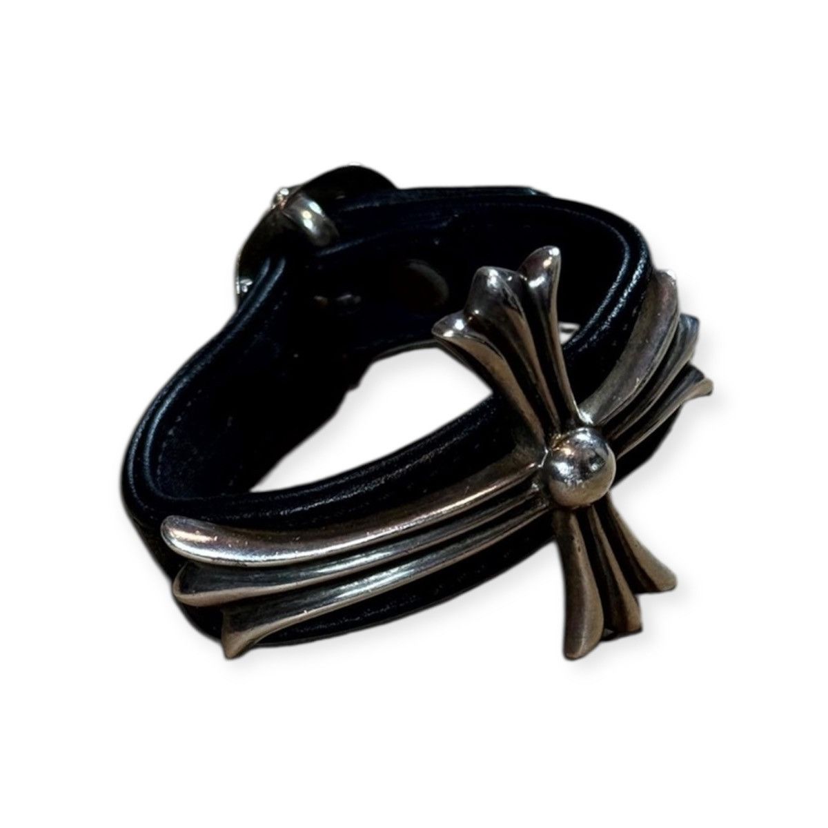 Chrome Hearts Chrome Hearts Large Bent Cross Gunslinger Leather Bracelet Size ONE SIZE - 1 Thumbnail