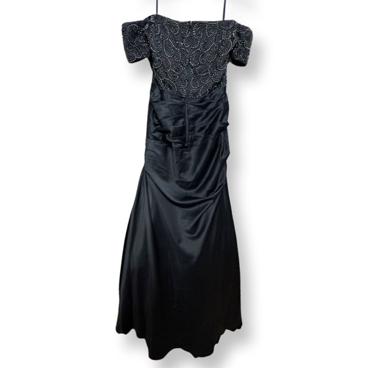 Other La Femme Formal Gown Blue Satin Off Shoulder Beaded 14 New Size XL / US 12-14 / IT 48-50 - 4 Thumbnail