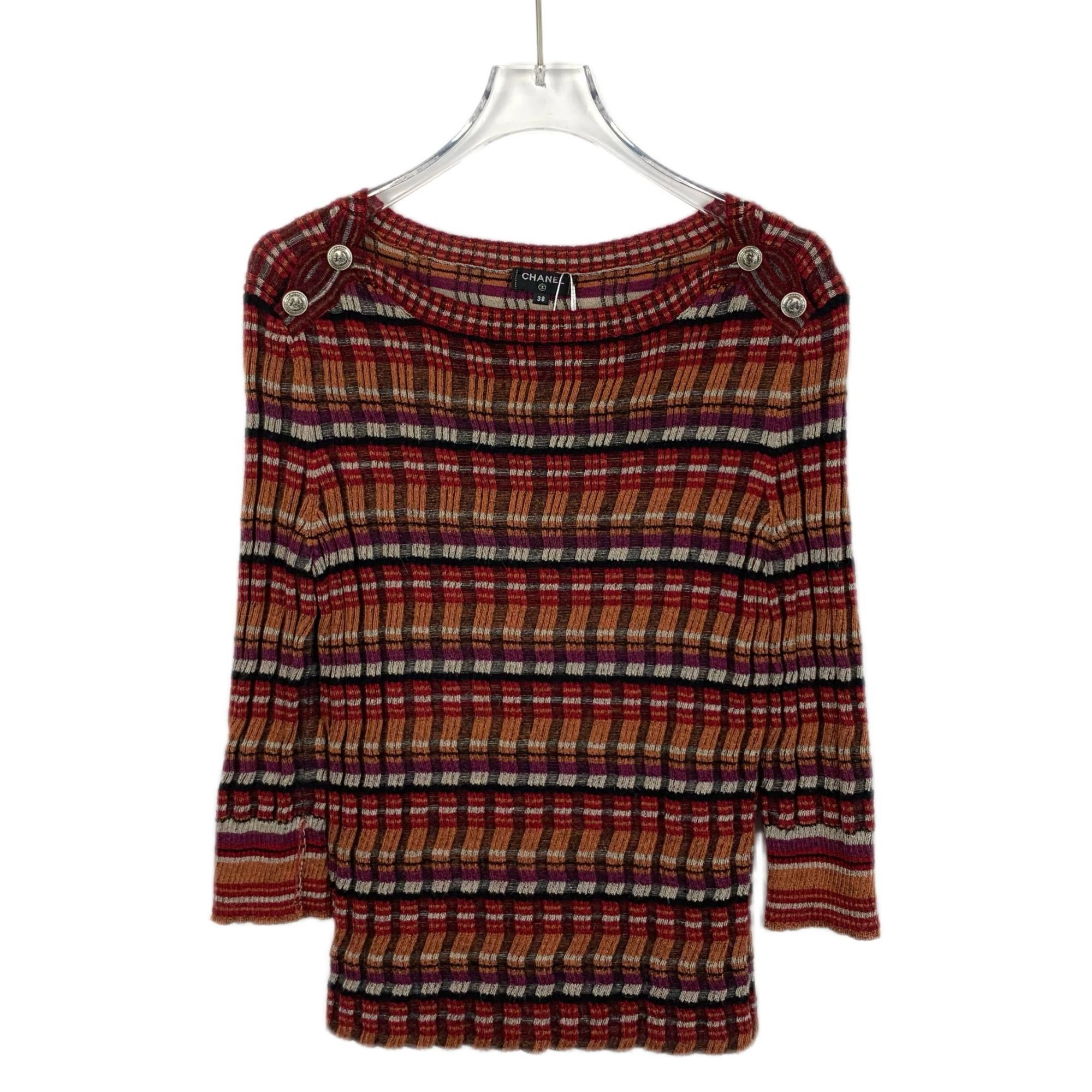 Chanel [Chanel] Hamburg Color-Block Striped Knit Top 38 S Size S / US 4 / IT 40 - 1 Thumbnail