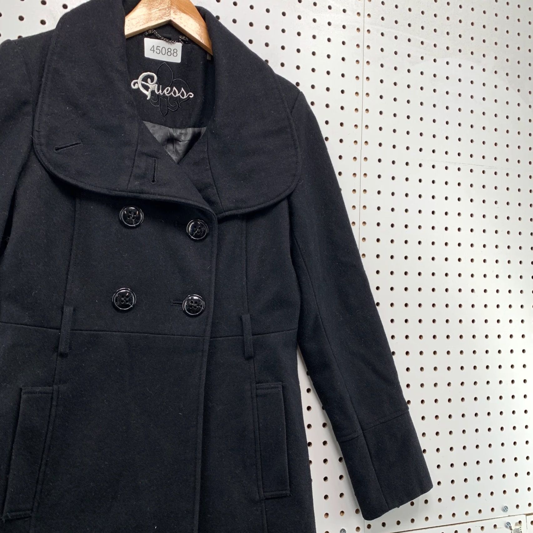 Guess VINTAGE Guess Wool Coat Womens Small Black Blend Double Breasted Size S / US 4 / IT 40 - 4 Thumbnail