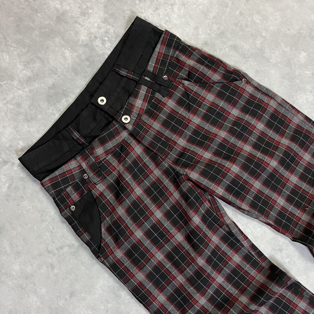 Japanese Brand 2000s Double Waist Red Black Plaid Punk Trousers Y2k Vibe Size US 27 - 3 Thumbnail