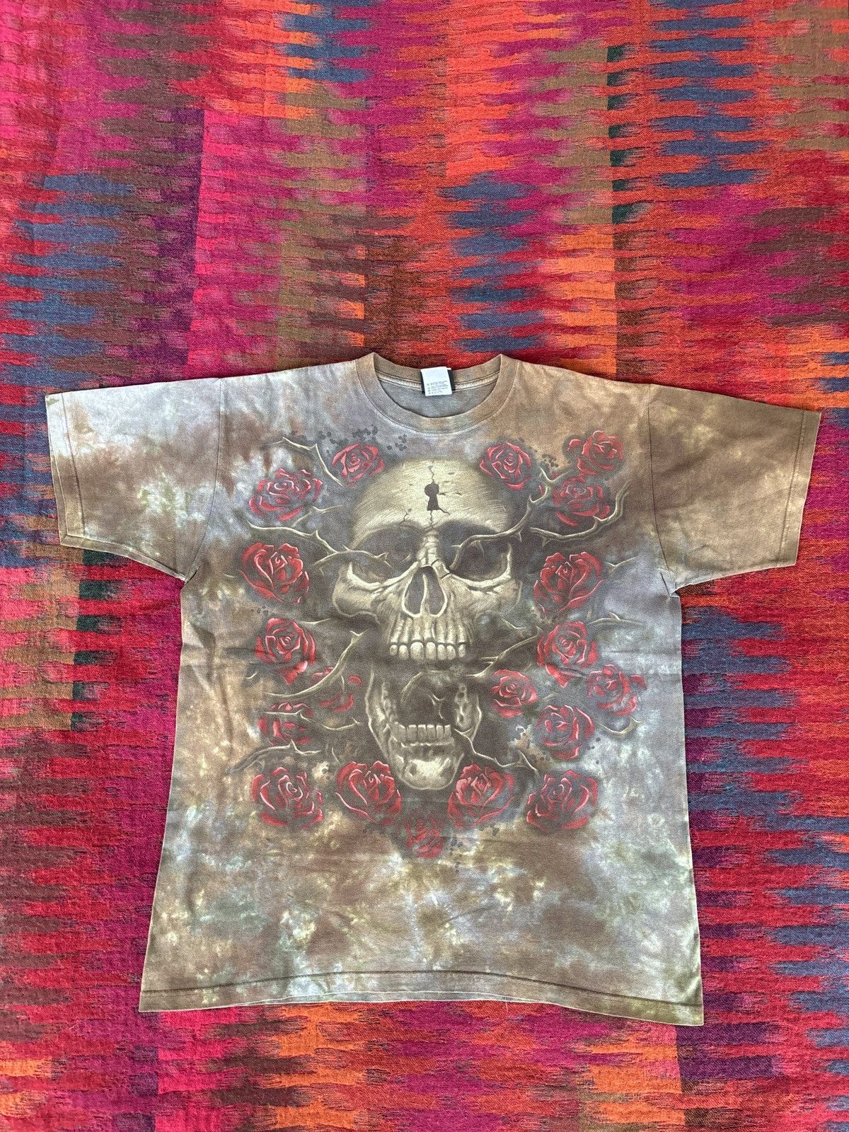 image of Liquid Blue Vintage Skull Roses Tie-Dye in Green, Men's (Size Large)