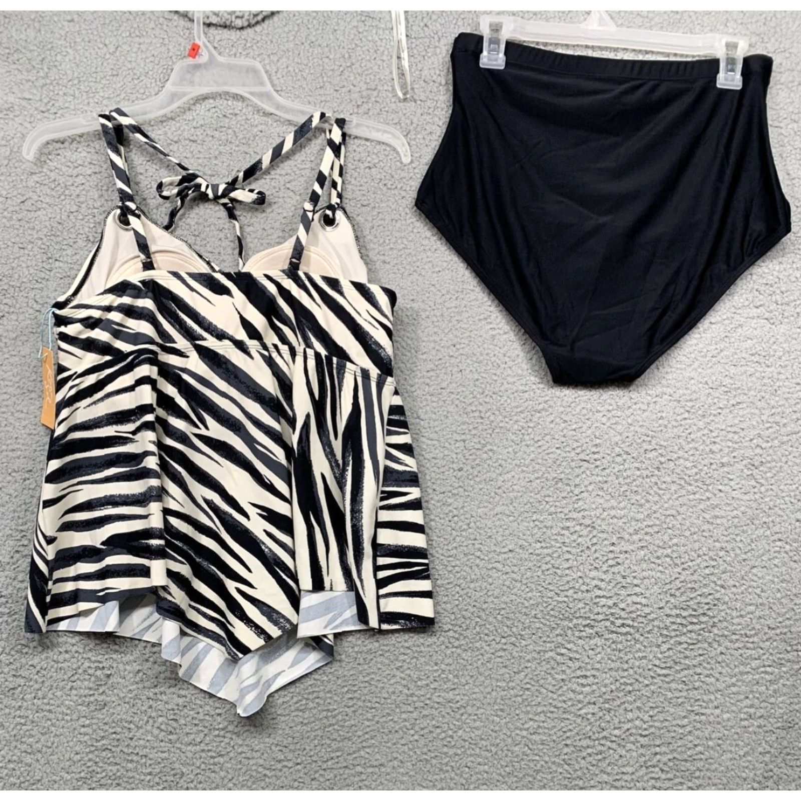 Vintage Kona Sol Swimsuit Zebra Print Top Solid Black Bottoms XL 16W Women Two Piece Sz 16W XL Black Zebra Womens Size XXL / US 16-18 / IT 52-54 - 4 Thumbnail