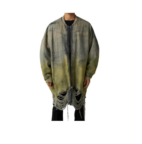 Rick Owens Rick Owens Men's Faded Distressed Long Denim Bomber Jacket Size US XXS / EU 40 - 1 Thumbnail