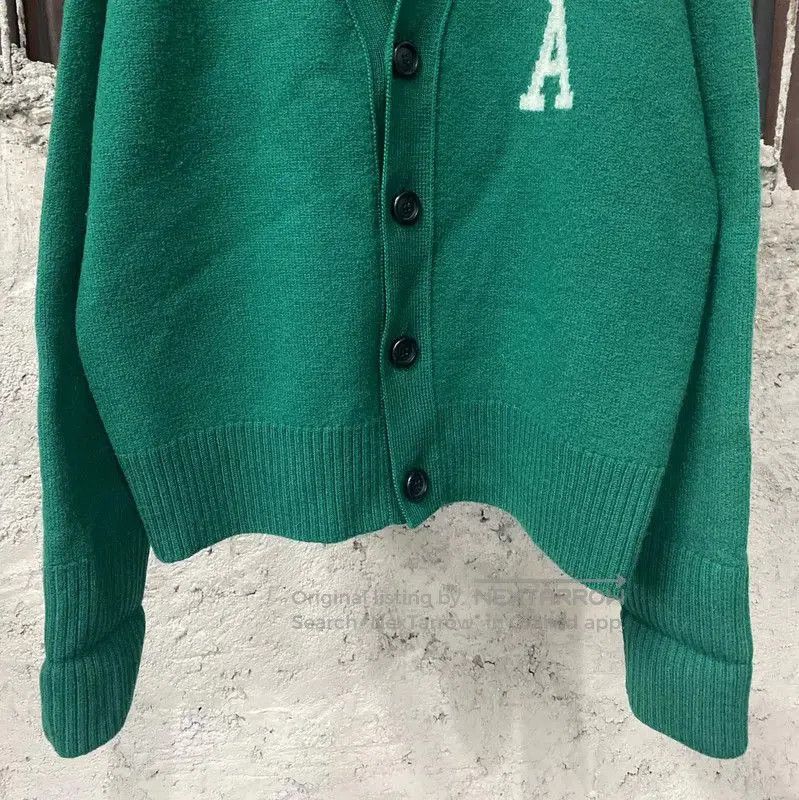 AMI AMI Green Wool Long Sleeve Cardigan . Size M / US 6-8 / IT 42-44 - 4 Thumbnail