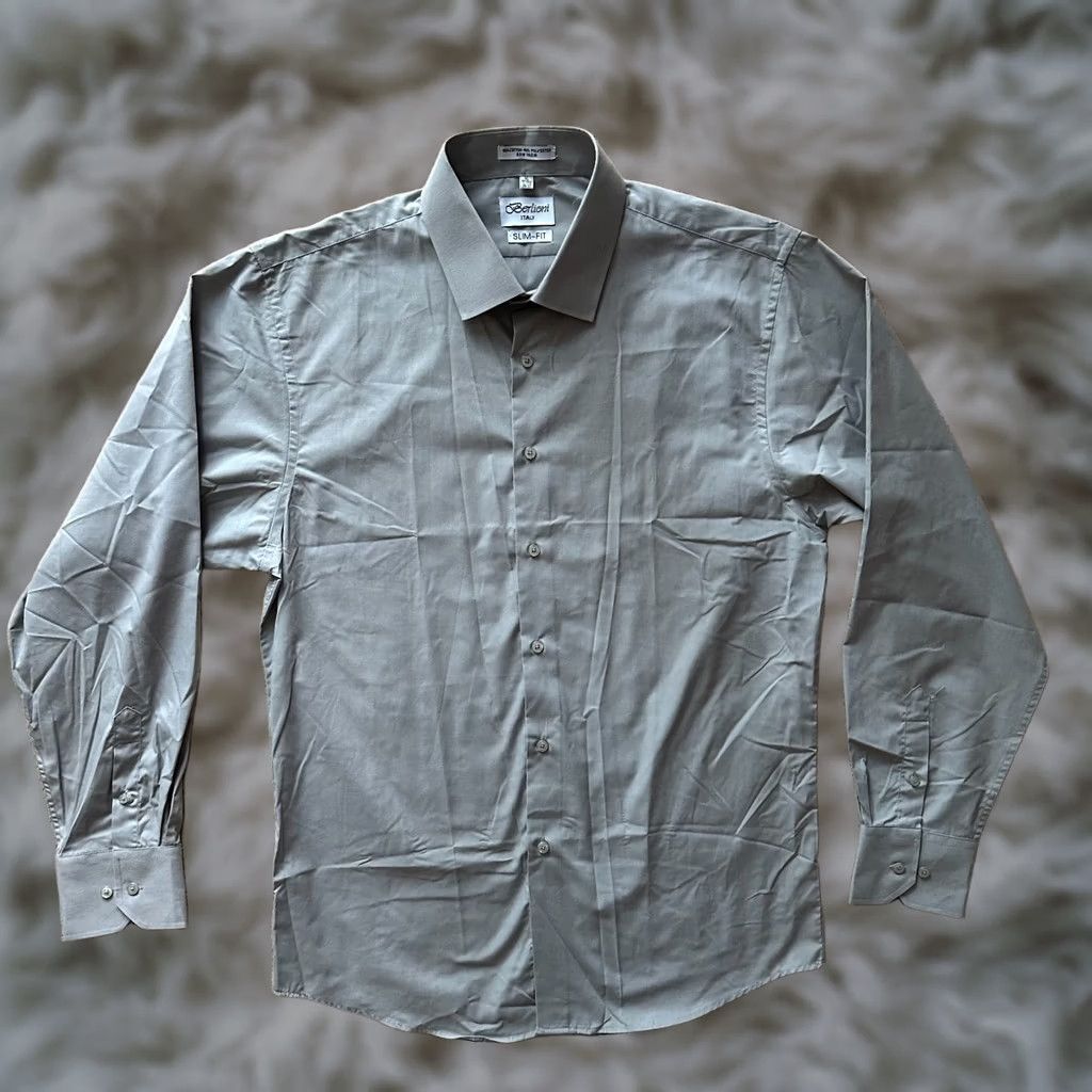 Vintage Berlioni Italy Shirt Mens XL Slim Fit Button Up Spread Collar Grey Size US XL / EU 56 / 4 - 1 Thumbnail