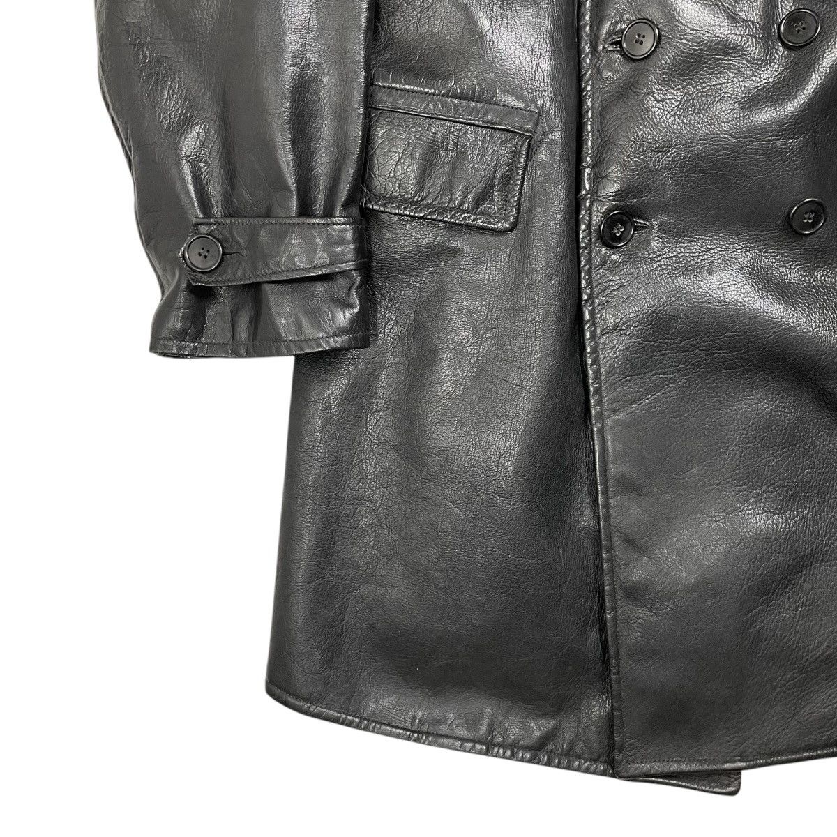 Vintage 1940s Swedish Navy Horsehide Leather Coat - Large Size US L / EU 52-54 / 3 - 5 Thumbnail