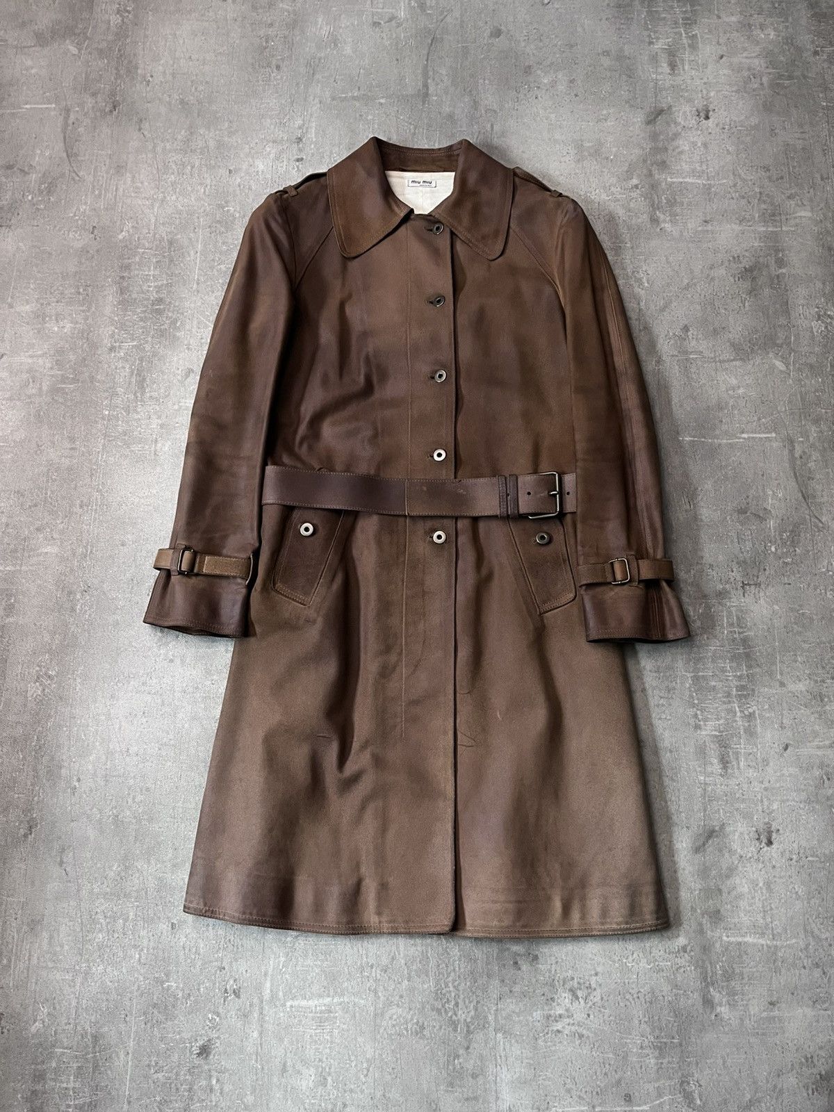 Miu Miu Miu Miu vintage sude leather brown trench coat rare Size L / US 10 / IT 46 - 1 Thumbnail