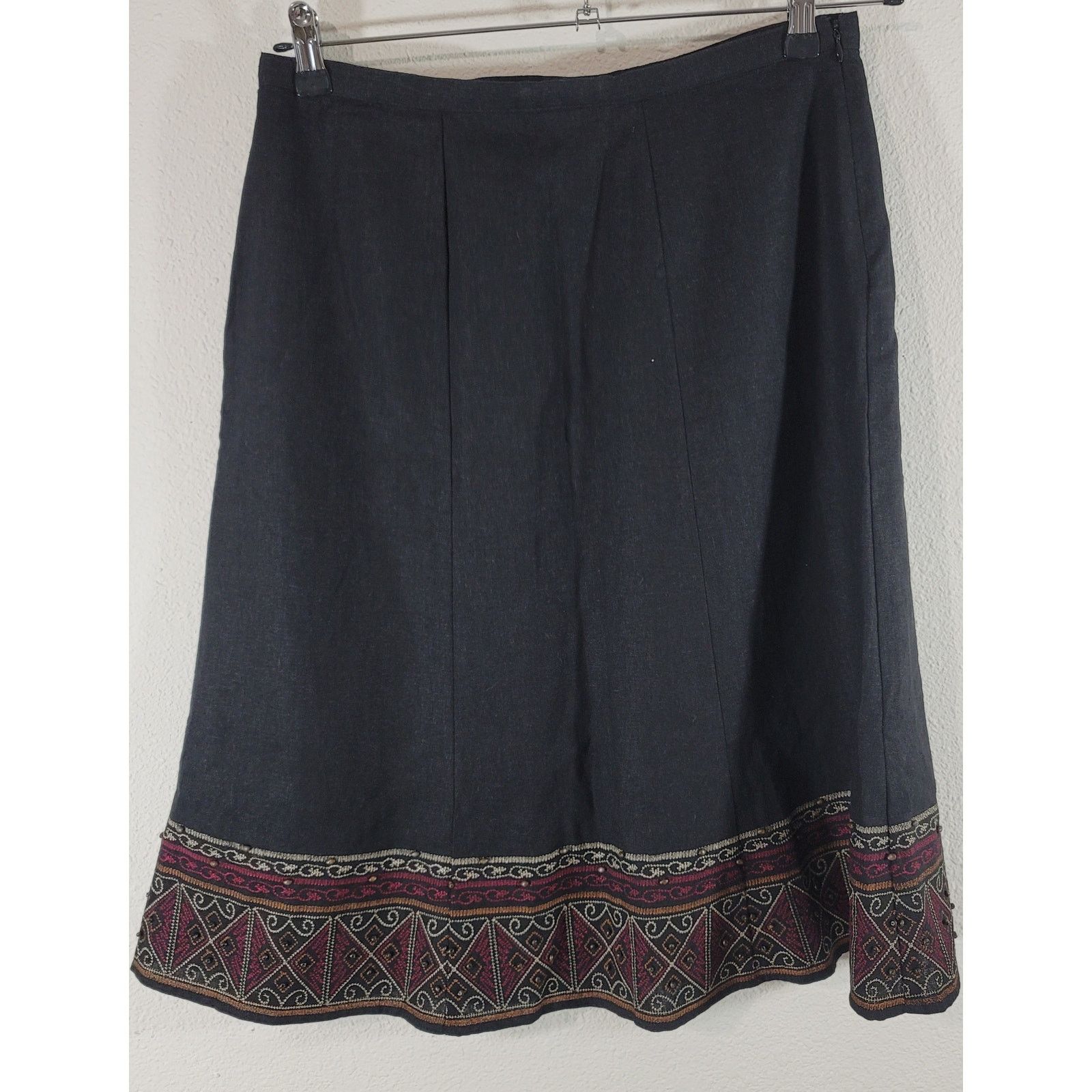 Other Multiples Black Embroidered Beaded A-Line Skirt PM Lined Size 31" - 1 Thumbnail
