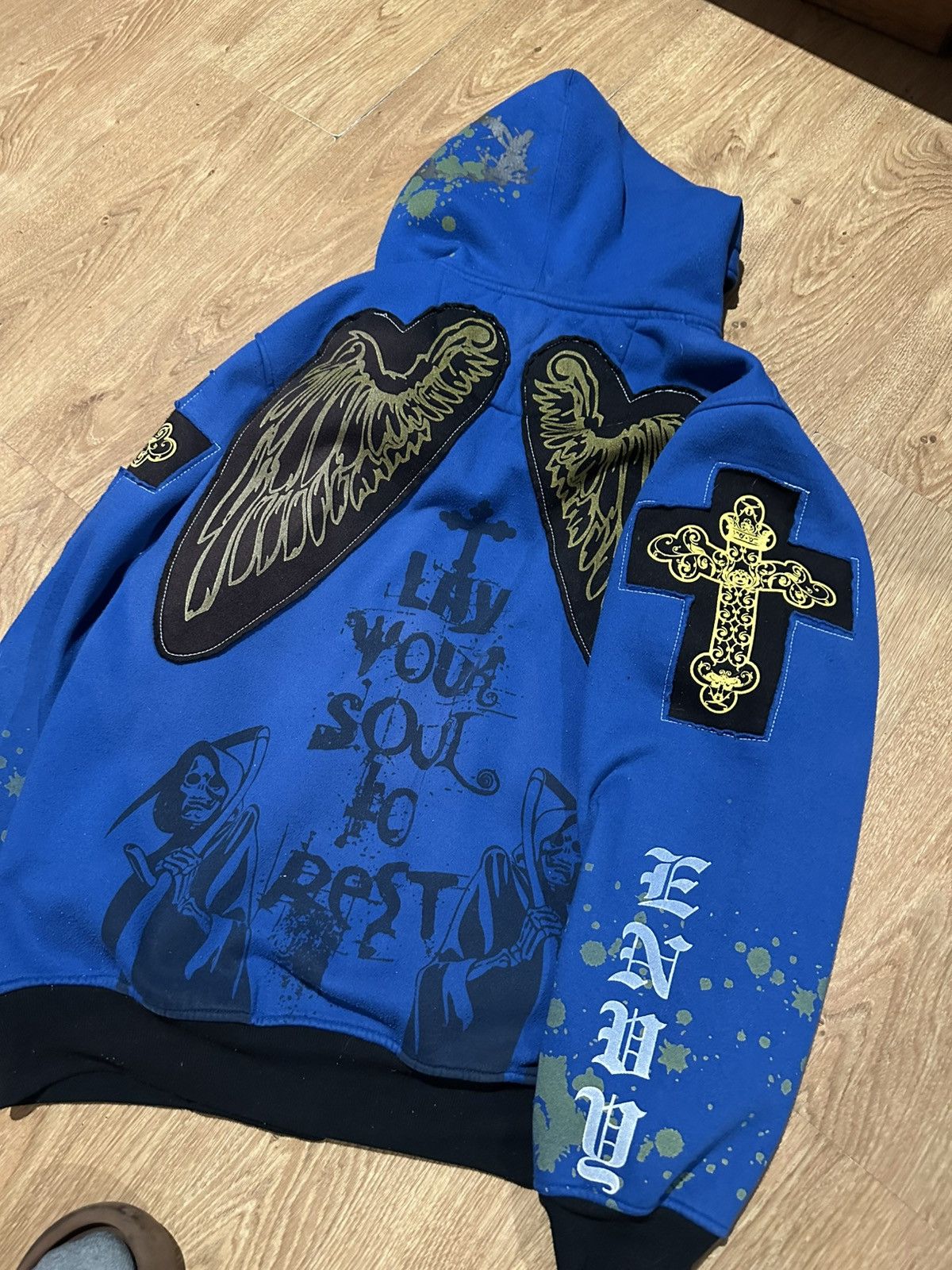 Vintage VTG Delf Hoodie Zip All Over Print Y2K