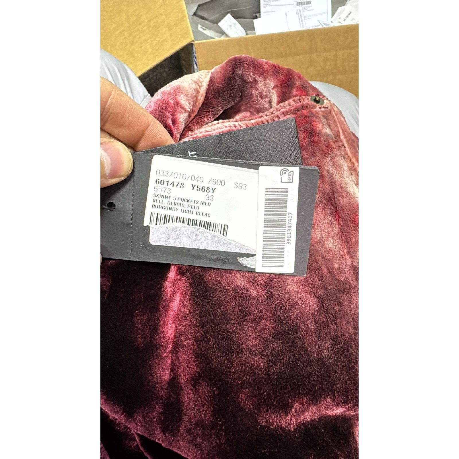 Saint Laurent Paris o1rshd1 Skinny 5 Pockets Velvet / Velour Pants in Burgundy Size US 33 - 18 Thumbnail