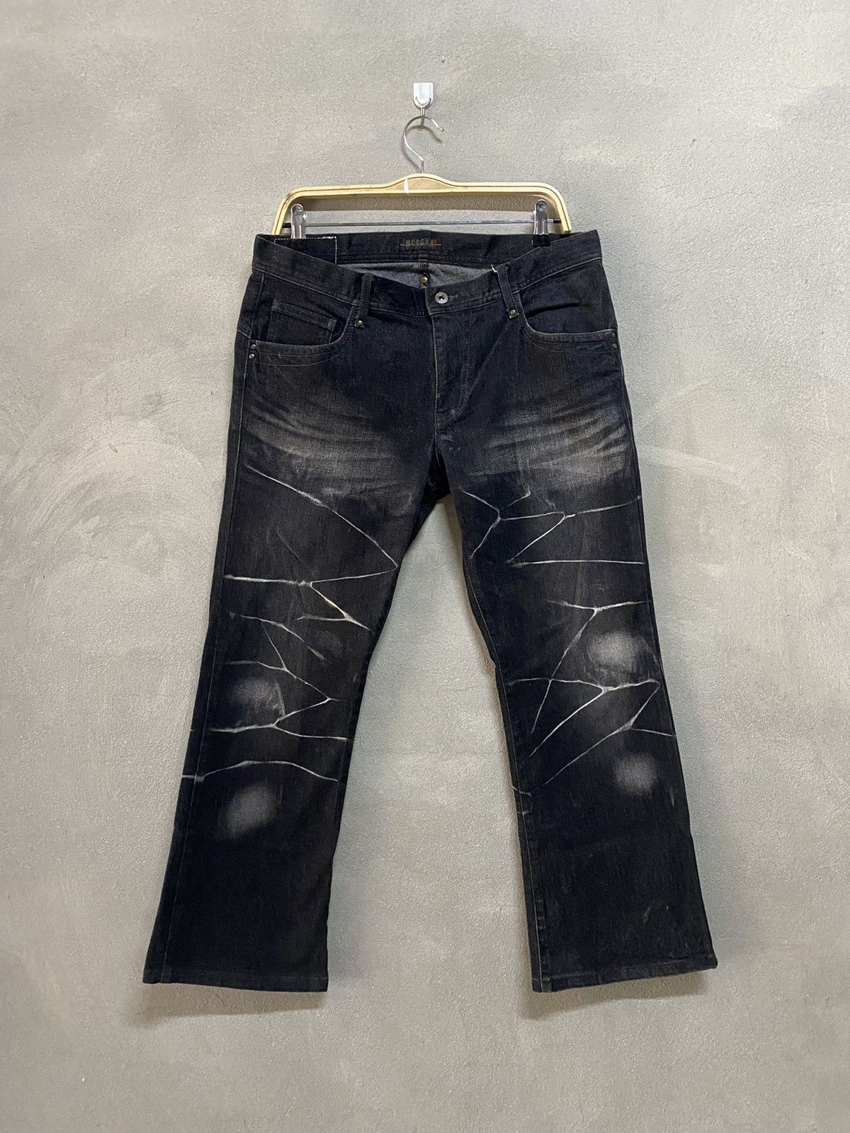 Image of Le Grande Bleu L G B x Morgan Homme Japanese Morgan Homme Whisker Flare Jeans in Black (Size 34)