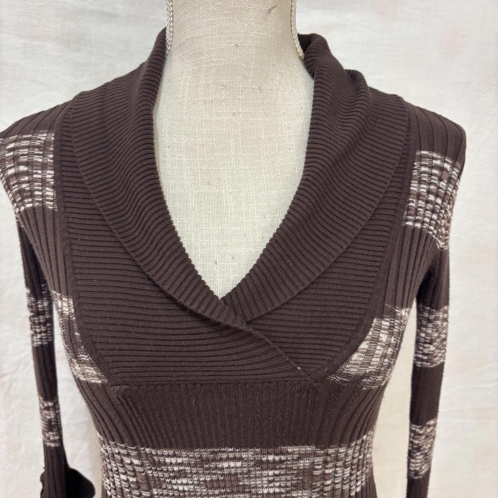 Other Vtg Y2K ribbed collared chocolate & cream sweater blouse Size M / US 6-8 / IT 42-44 - 4 Thumbnail