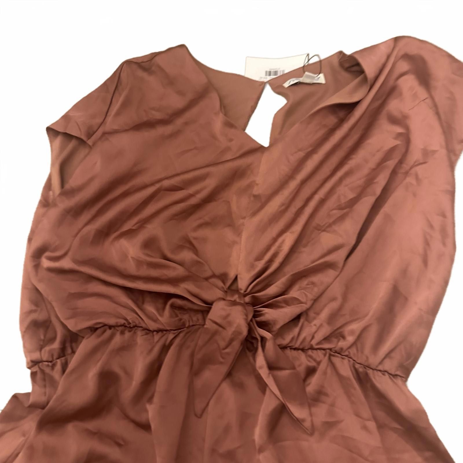 Designer She+Sky NWT Chic Brown Satin Jumpsuit with Tie Waist Size ONE SIZE - 3 Thumbnail