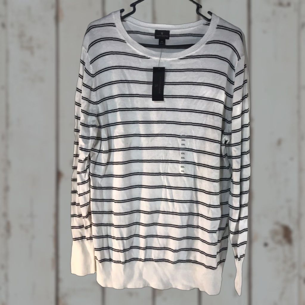 Worthington Worthington Lightweight Striped Sweater Womens Plus Size 2X White Long Sleeve Regular Fit Size XXL / US 16-18 / IT 52-54 - 1 Thumbnail