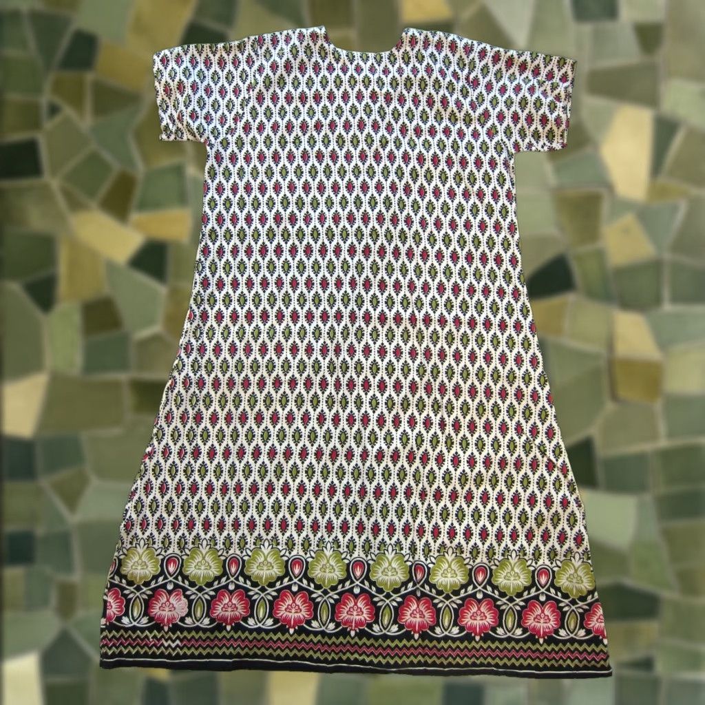 Vintage Vtg Hazel Cotton Red Black Green Floral Short Sleeve Long Maxi Kaftan Dress L Size 36" / US 14 / IT 50 - 1 Thumbnail