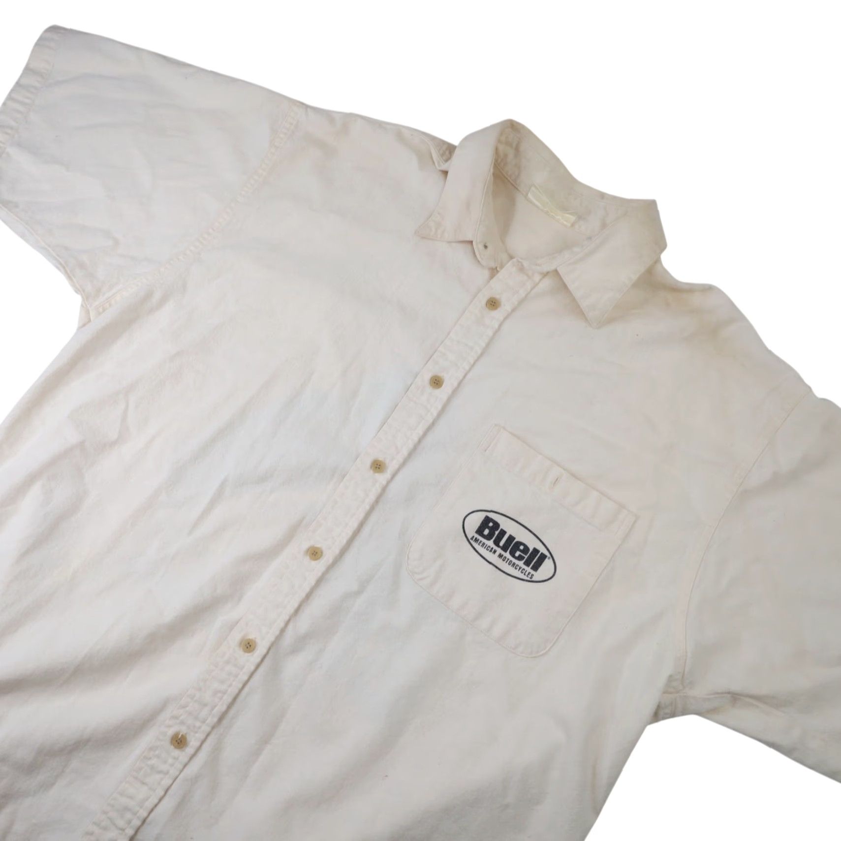 Harley Davidson VINTAGE Harley Davidson Buell Graphic Button Up Work Shirt Mens XL White 1996 90s Size US XL / EU 56 / 4 - 3 Thumbnail