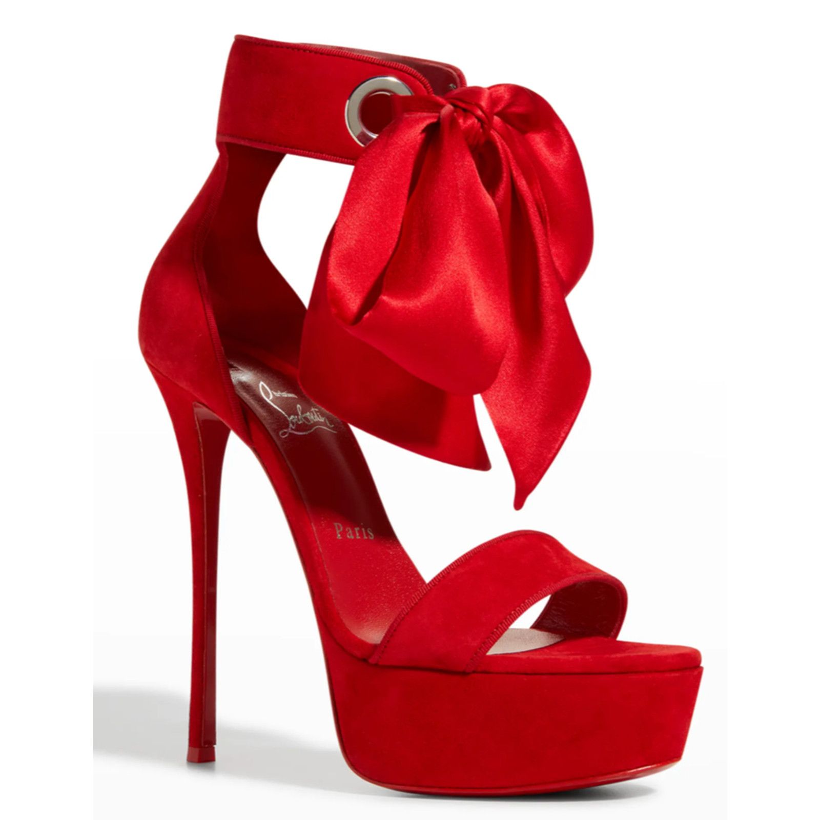 Christian Louboutin Torrida Alta 150 Loubi Red Silk Platform Sandal Heel Pump 42 Size US 12 / IT 42 - 1 Thumbnail