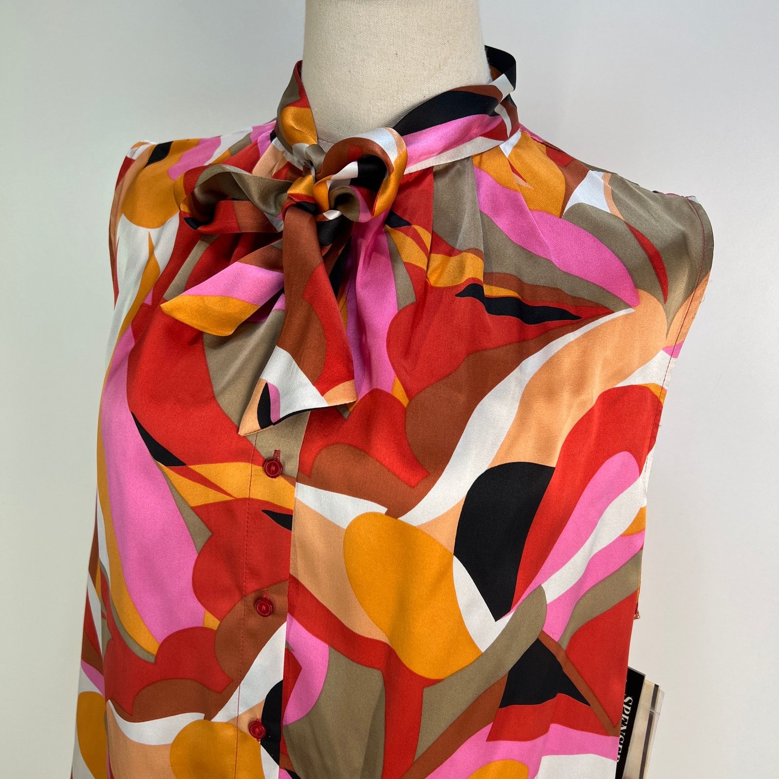 Vintage Spenser Jeremy Woman Silk Printed Blouse Sleeveless Top Size XL / US 12-14 / IT 48-50 - 2 Thumbnail