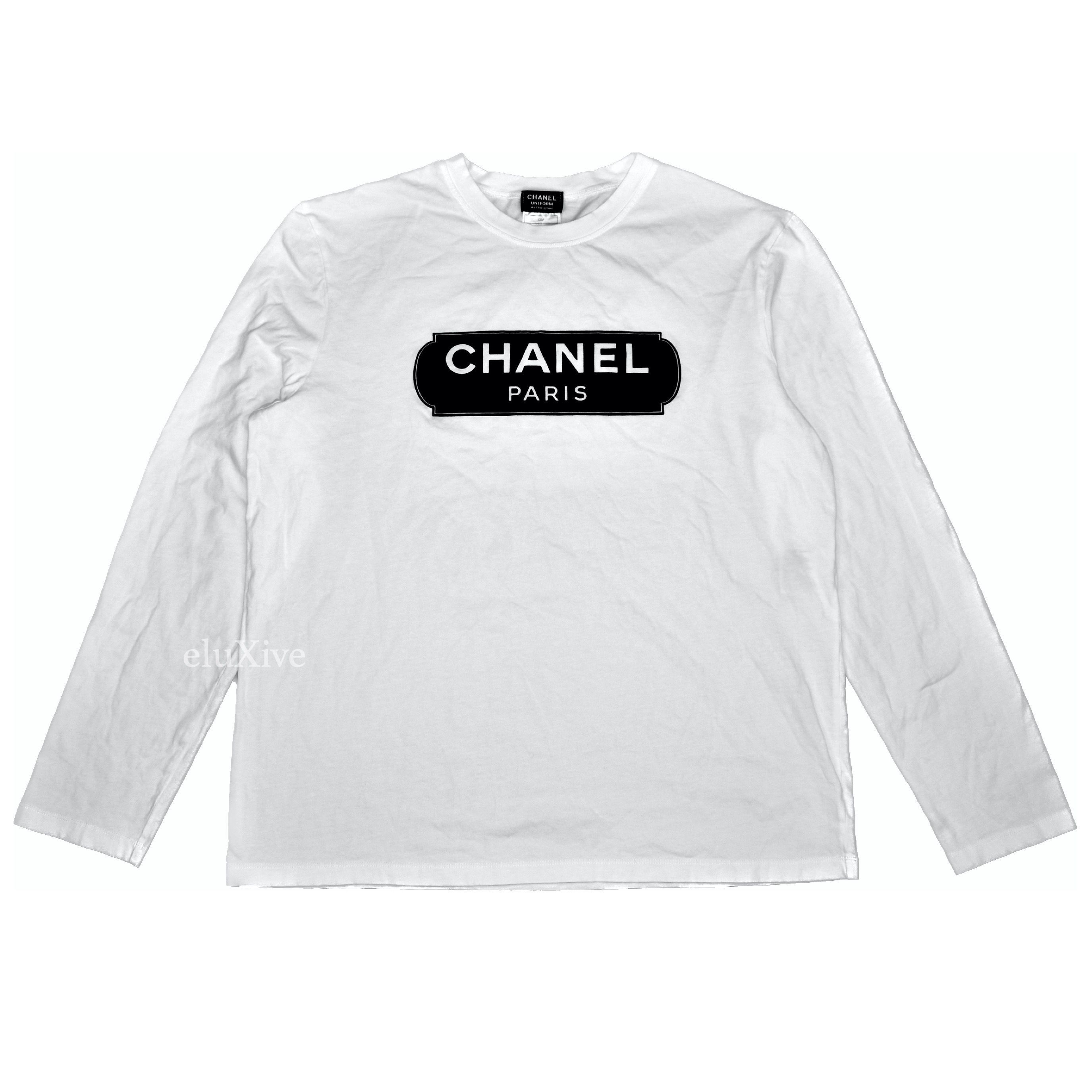 Chanel Chanel White Velvet Logo L/S Crewneck Uniform T-Shirt