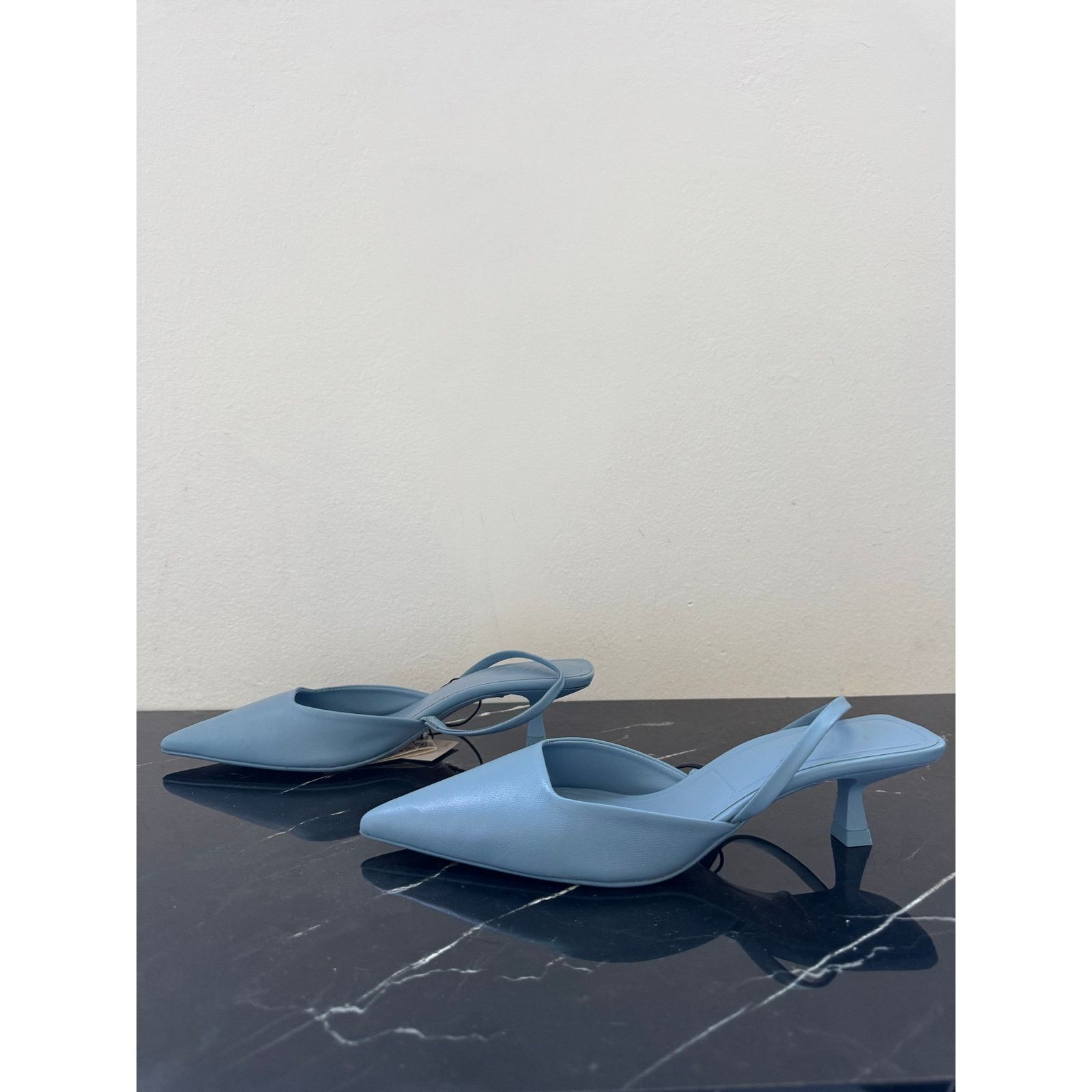Zara ZARA Powder Blue Pointed Toe Slingback Mule Kitten Heels Size US 9 / IT 39 - 6 Thumbnail