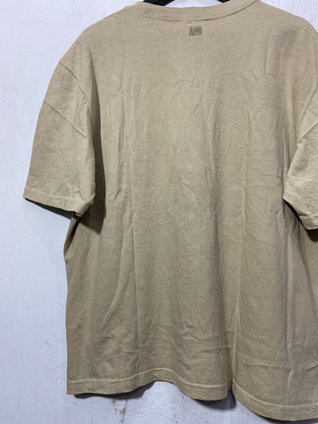 AMI Ami Paris De Coeur Embroidered Logo Tshirt Beige Size US L / EU 52-54 / 3 - 11 Thumbnail