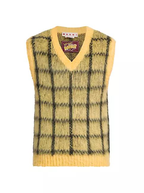 image of Marni Os11X0224 Windowpane Plaid Knit Vest In Maize, Men's (Size Small)