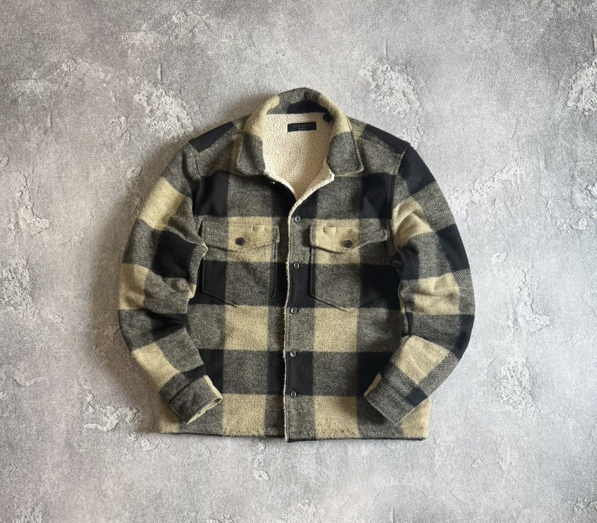 Allsaints Drexel Sherpa lined flannel plaid Chekered jacket
