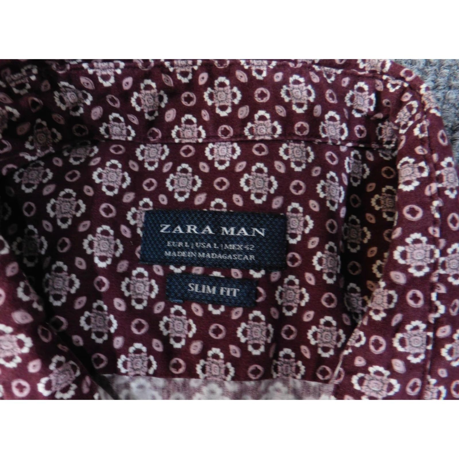 Zara VINTAGE Zara Man Shirt Mens Extra Large Maroon Geometric Slim Fit Button Down Cotton Size US XL / EU 56 / 4 - 4 Thumbnail