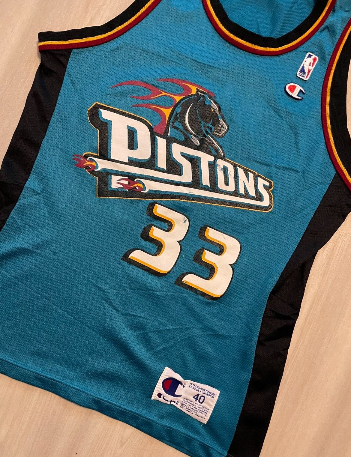 Champion × Vintage Vintage 90s Detroit Pistons Grant Hill Teal Champion Sz 40 Size US M / EU 48-50 / 2 - 2 Thumbnail