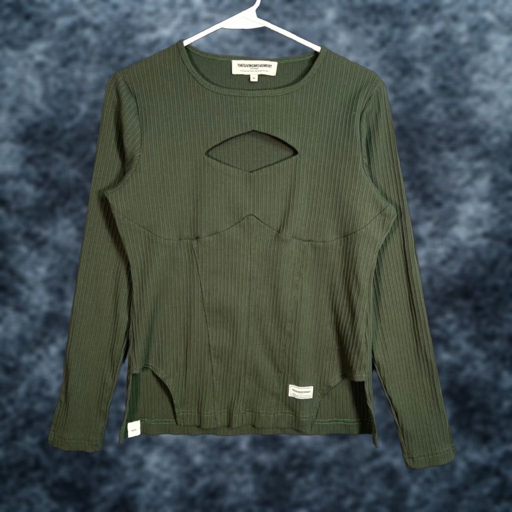 Vintage The Giving Movement Top XL Green Organic Cotton Blend Ribbed Long Sleeve Shirt Womens Casual Modern Comfort Size XL / US 12-14 / IT 48-50 - 1 Thumbnail