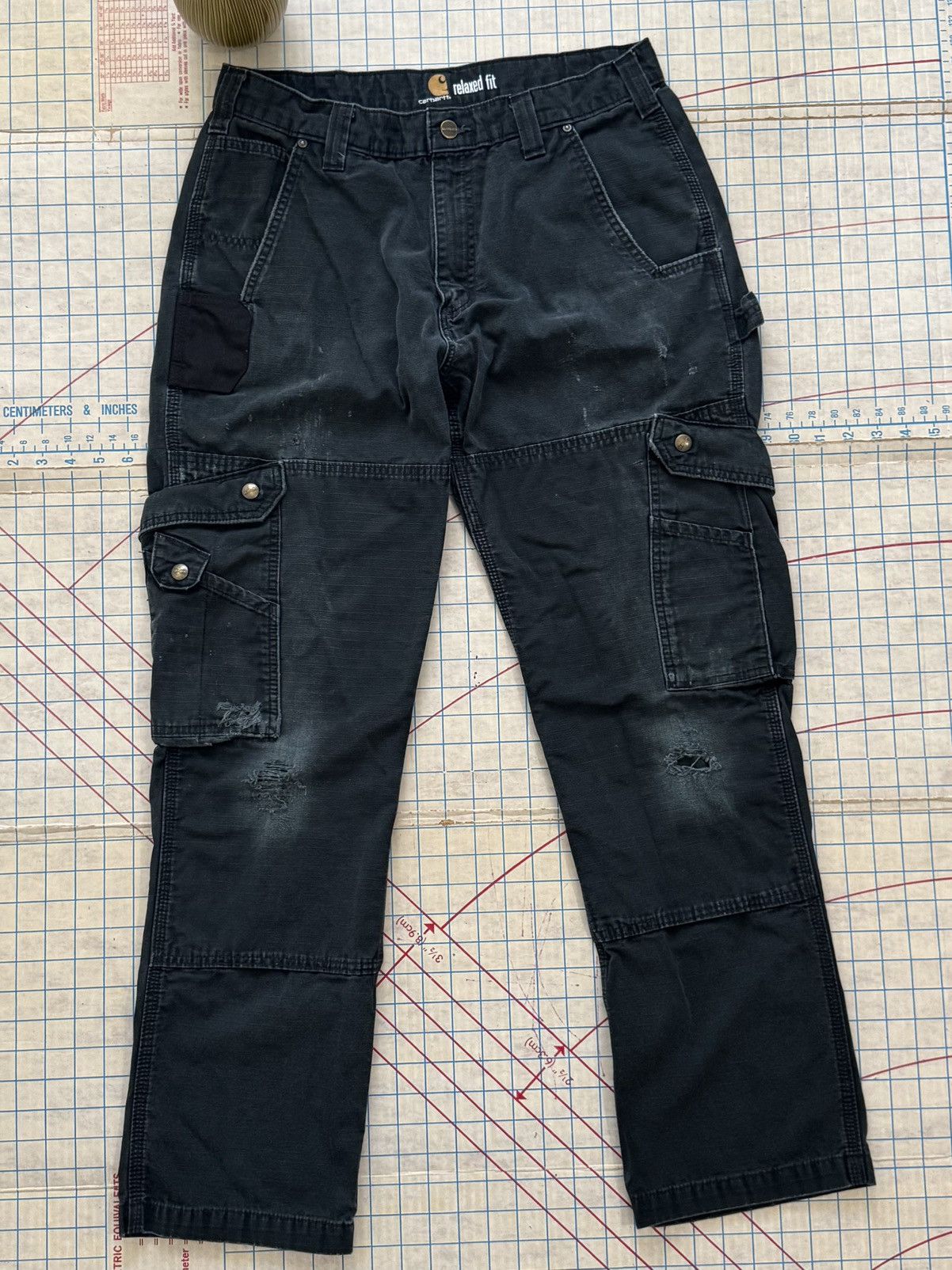Pre-owned Carhartt Faded Black Ripstop Cargo Pants 34x32 B342 Blk