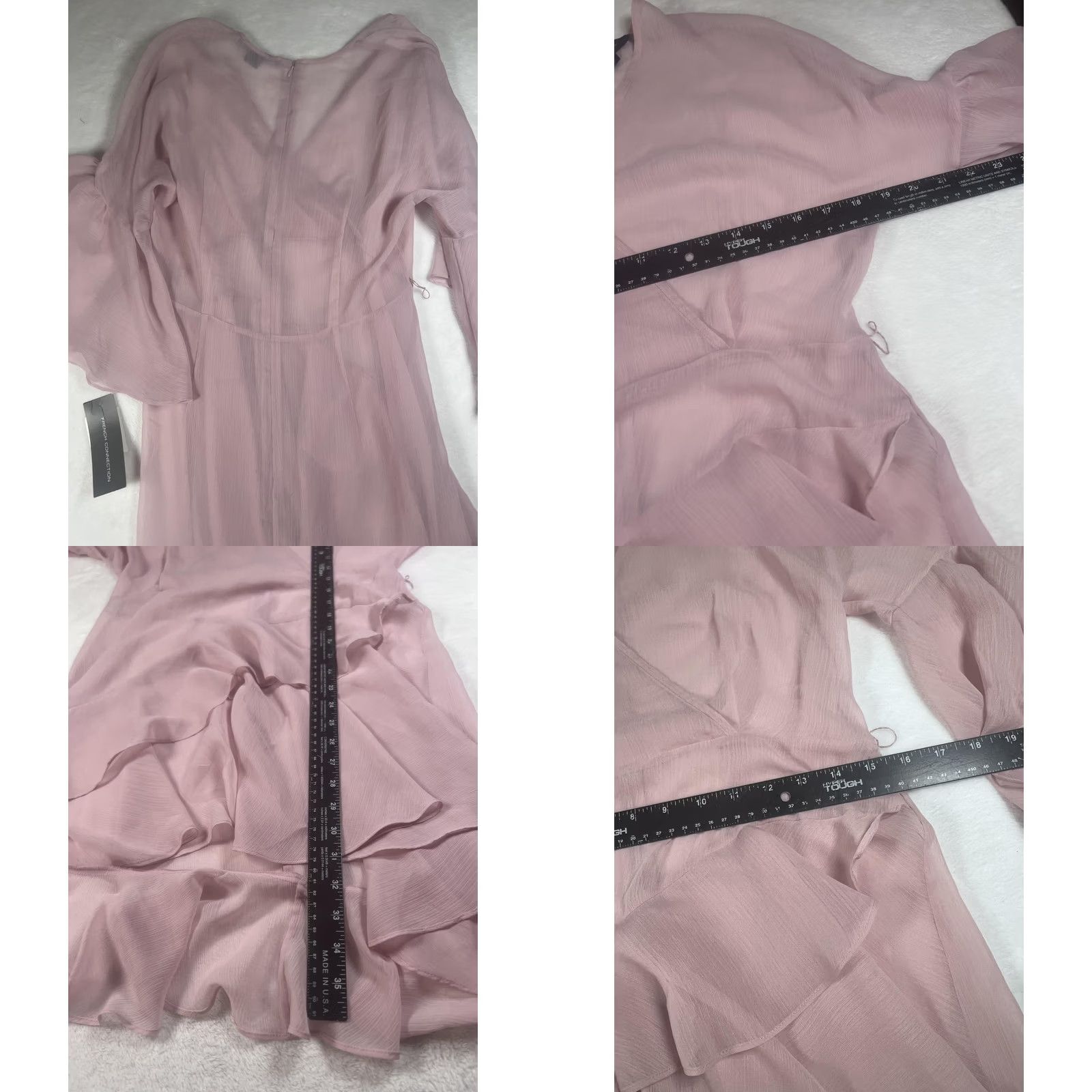 French Connection French Connection Dress Womens 12 Pink Chiffon Wrap Ruffle Hi-Low Party Wedding Dress Size XL / US 12-14 / IT 48-50 - 8 Thumbnail
