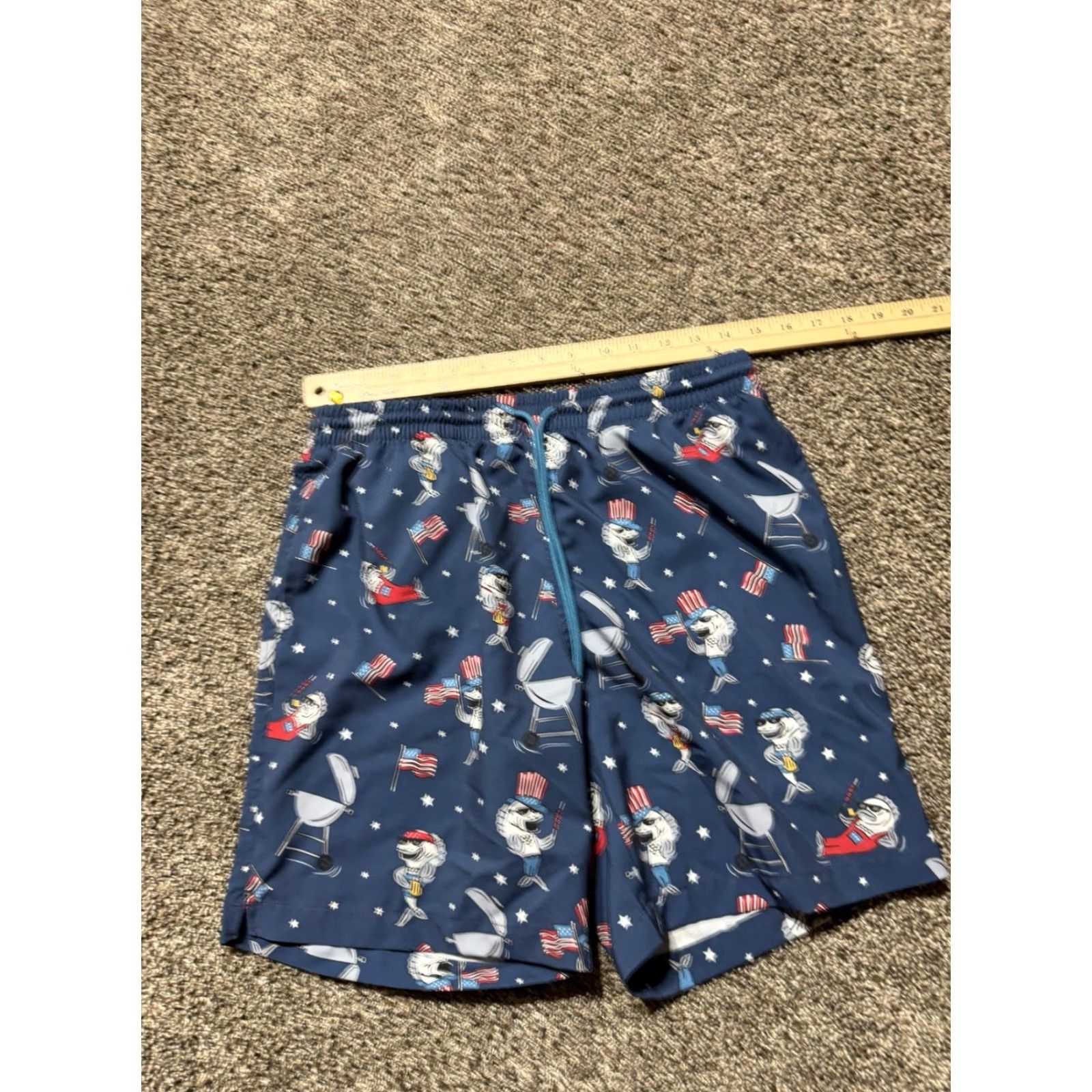 Vintage RSVLTS The Roosevelts Shorts Men Small American Flag Lightweight Party Blue 90s Athletic Inseam 7in Polyester Regular Navy Blue RSVLTS Mens Shorts Size US 29 - 4 Thumbnail