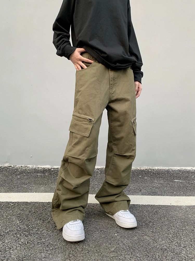 custom zipper utility pleated cargo pants