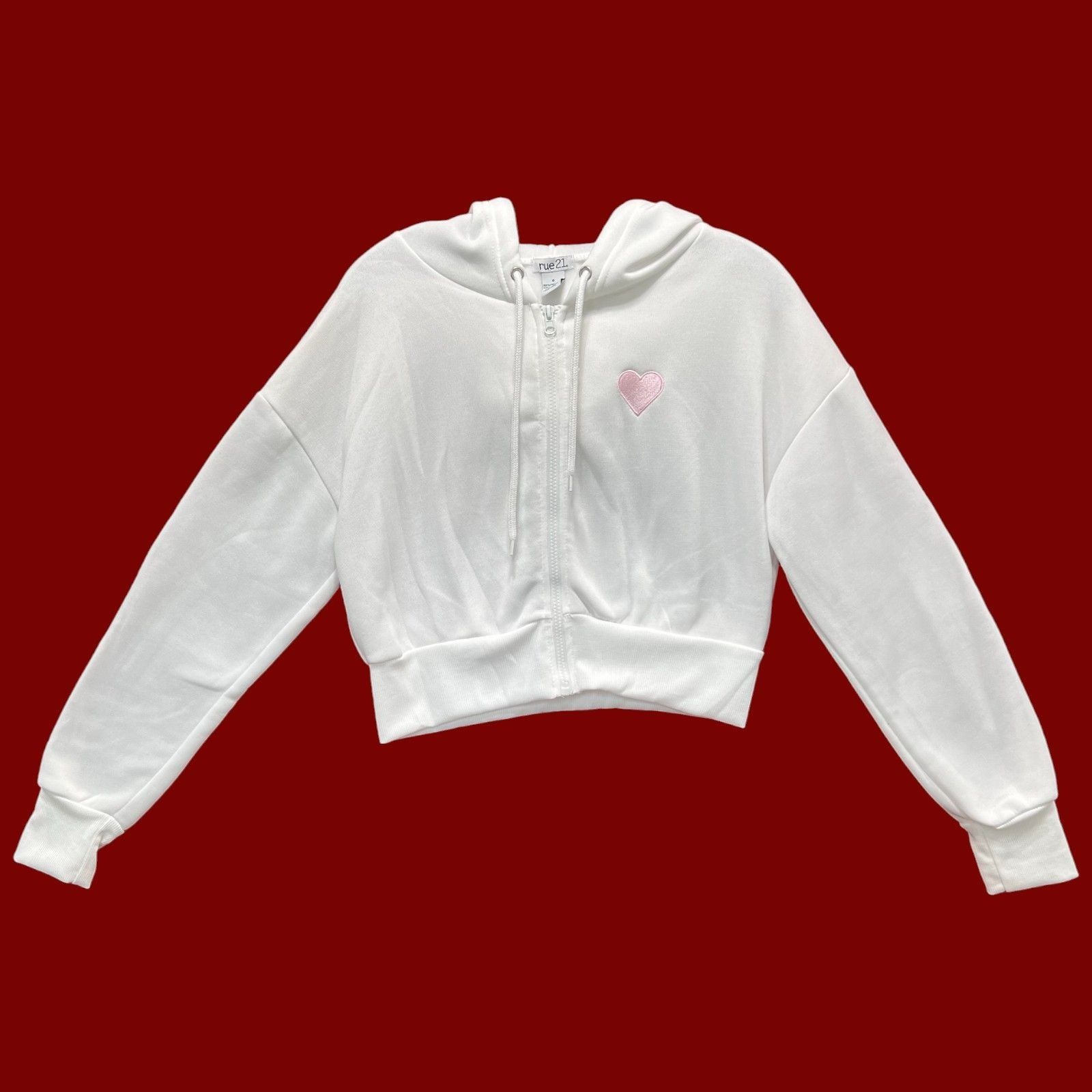 rue21 Rue 21 - Women's Long Sleeve Hooded Sweat Shirt - White - Sm Size S / US 4 / IT 40 - 1 Thumbnail