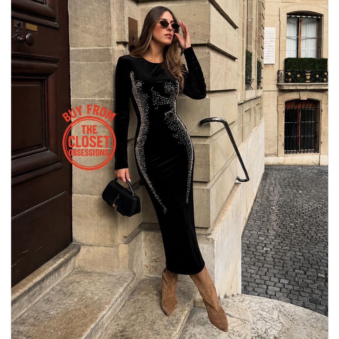 zara black velvet dress Zara NWT Rhinestone Midi M XL MD12.3 Style:W125BN1652 Veaul 2026 Sexy Black