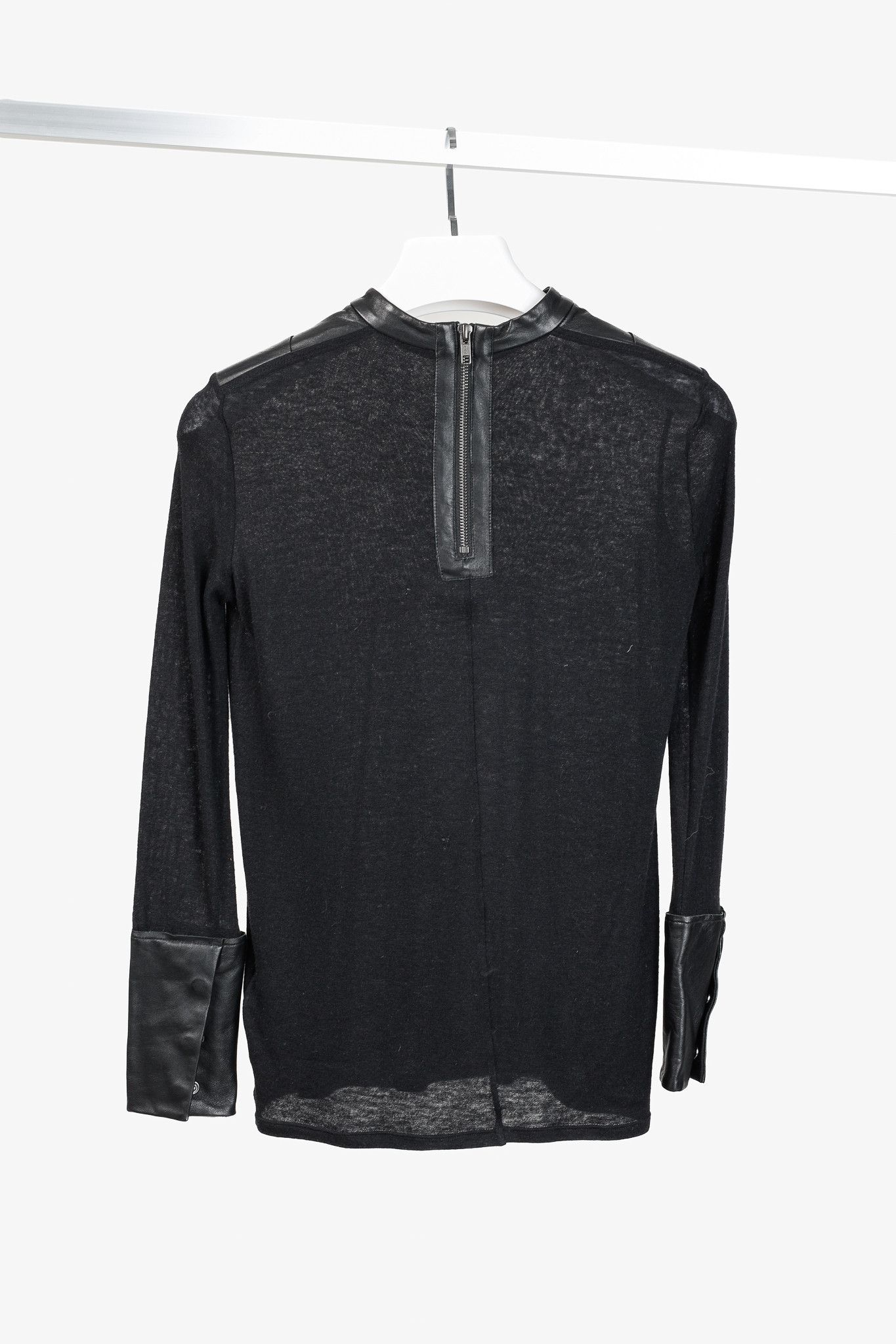 Helmut Lang Helmut Lang Black Angora Leather-Trim Cozy Long Sleeve Top Size S / US 4 / IT 40 - 2 Thumbnail
