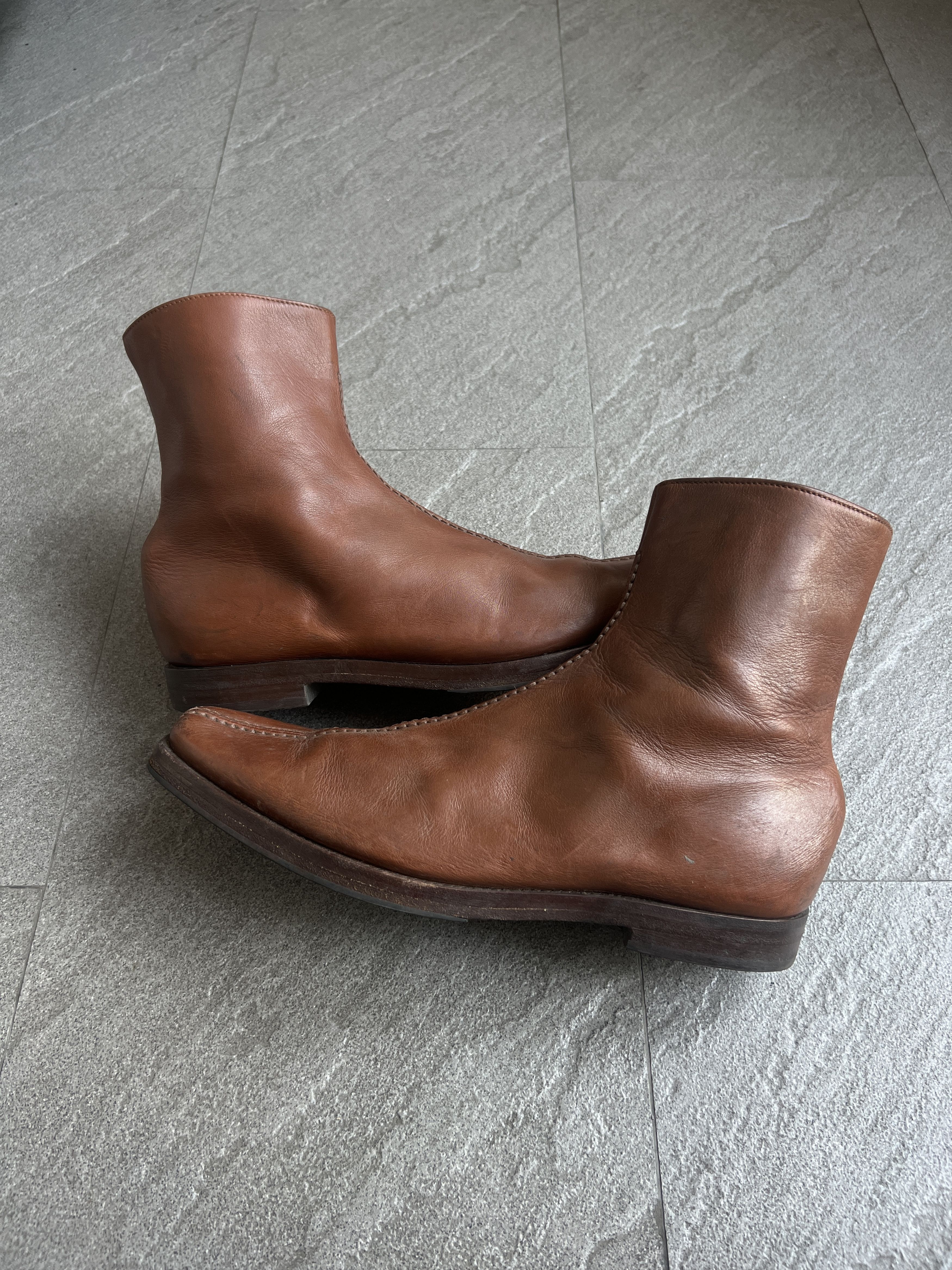Prada Leather Zip Ankle Boots Brown