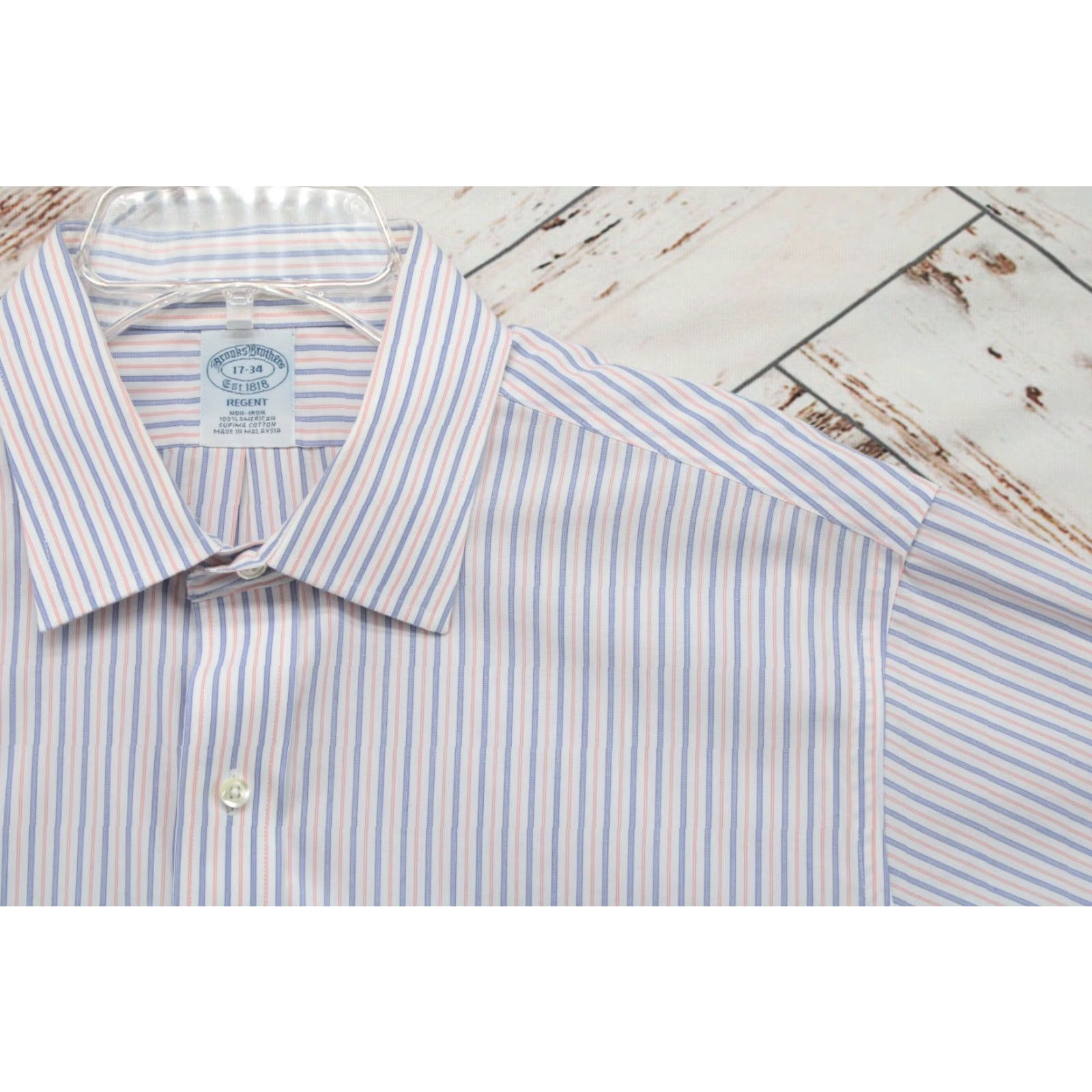 Brooks Brothers VINTAGE Brooks Brothers Regent Shirt Men's 17-34 White Blue Striped Long Sleeve Preppy Size US XL / EU 56 / 4 - 3 Thumbnail